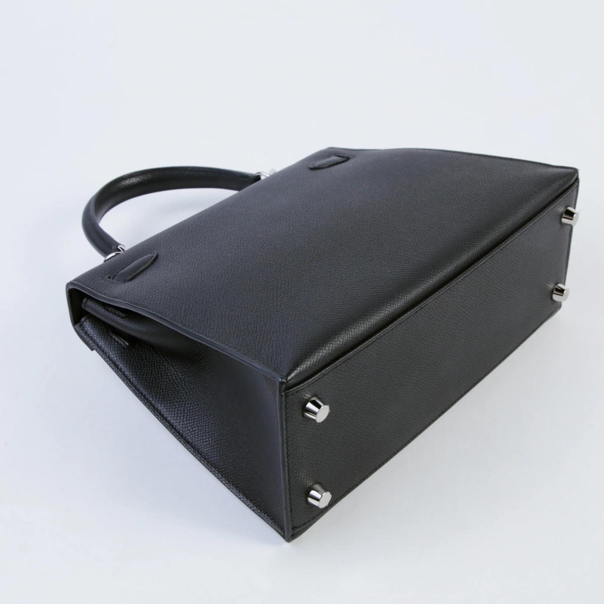 Excellent ( Rank SA ) HERMÈS Kelly 25 Sellier Noir (89) Epsom Palladium hardware K (2025) - 6