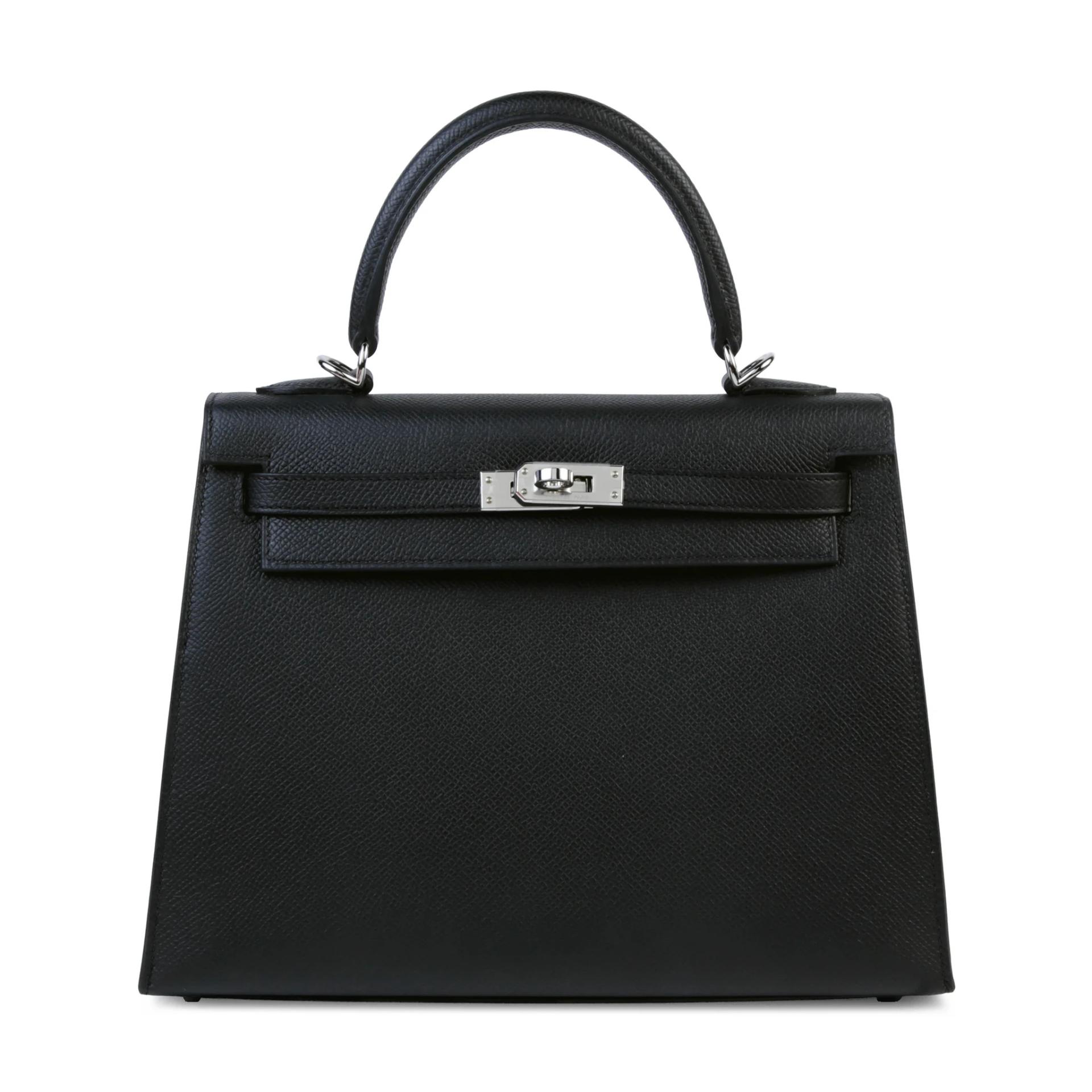 Excellent ( Rank SA ) HERMÈS Kelly 25 Sellier Noir (89) Epsom Palladium hardware K (2025) - 1