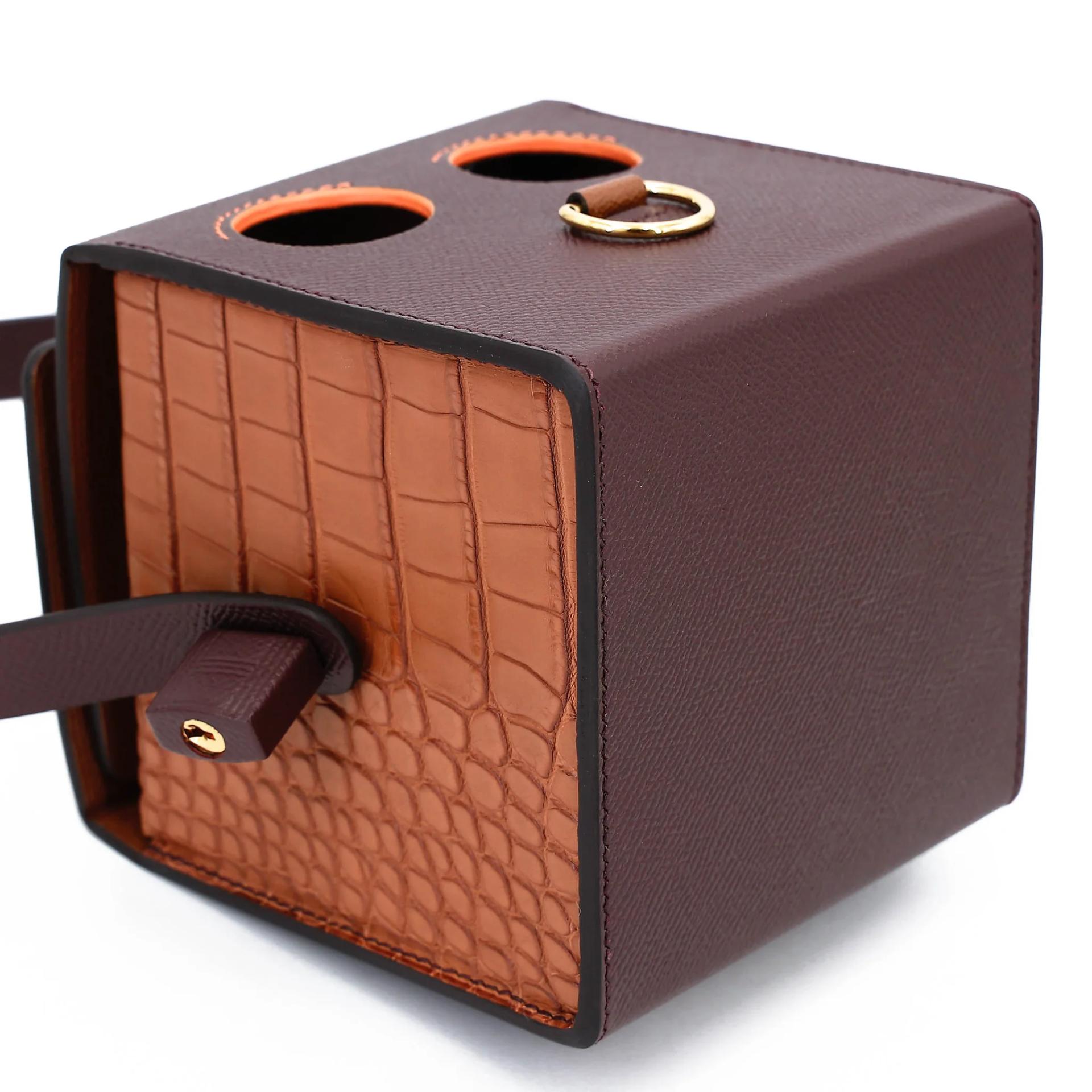 Unused ( Rank NS ) HERMÈS Limited Edition Robot cube minaudiere Rouge Sellier (0G) Gold (37) Epsom Matte Alligator Palladium hardware Gold hardware - 10