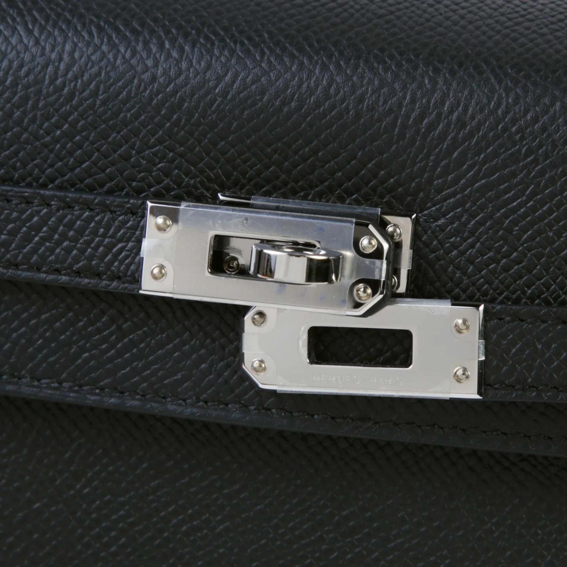 Excellent ( Rank SA ) HERMÈS Kelly 25 Sellier Noir (89) Epsom Palladium hardware K (2025) - 8