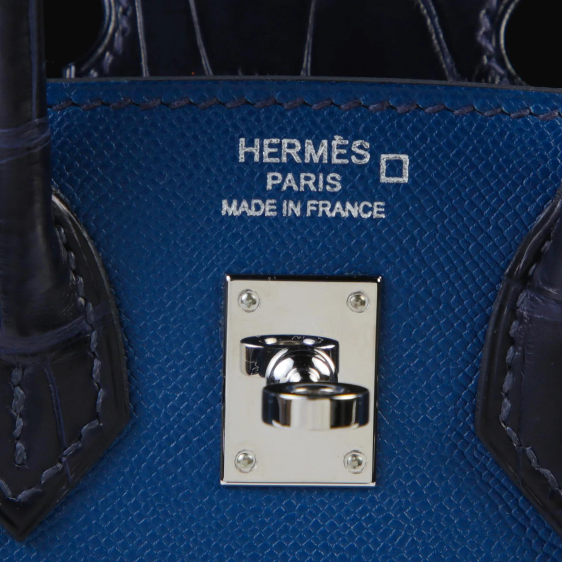 Excellent ( Rank SA ) HERMÈS Limited Edition Birkin Faubourg 20 Sellier Deep Blue (S4) Blue Marine (78) Madame Matte Alligator Palladium hardware D (2019) - 10