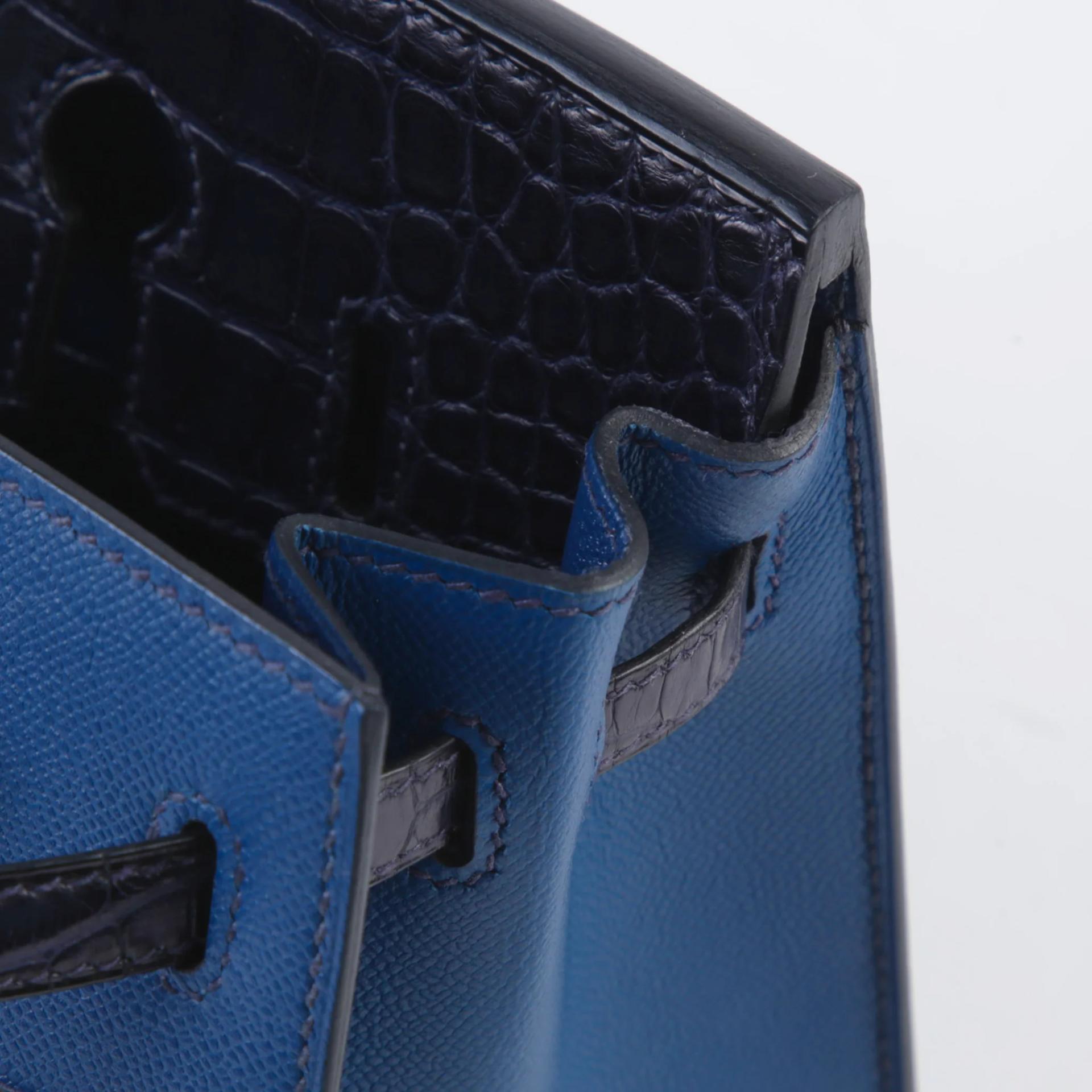 Excellent ( Rank SA ) HERMÈS Limited Edition Birkin Faubourg 20 Sellier Deep Blue (S4) Blue Marine (78) Madame Matte Alligator Palladium hardware D (2019) - 12