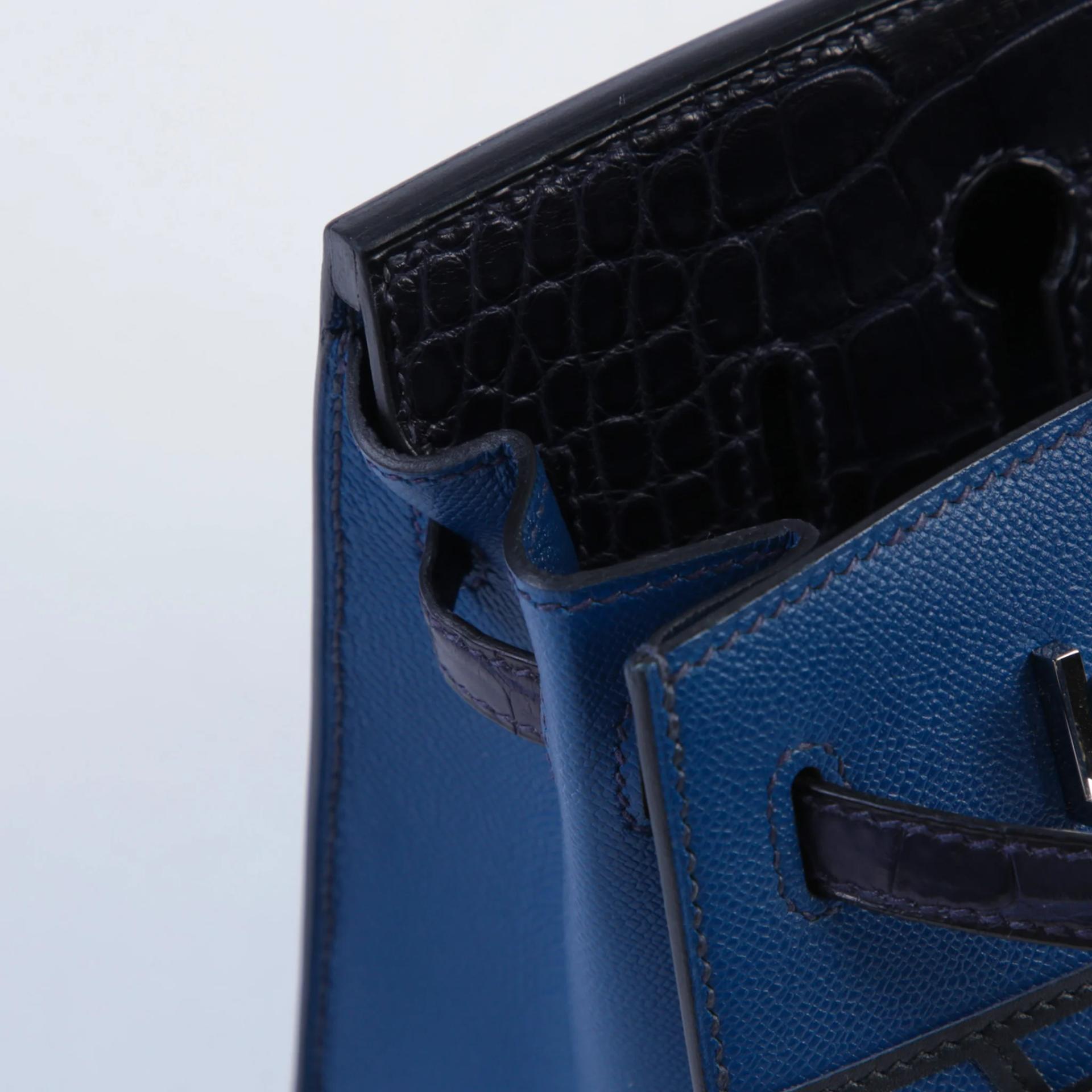 Excellent ( Rank SA ) HERMÈS Limited Edition Birkin Faubourg 20 Sellier Deep Blue (S4) Blue Marine (78) Madame Matte Alligator Palladium hardware D (2019) - 13