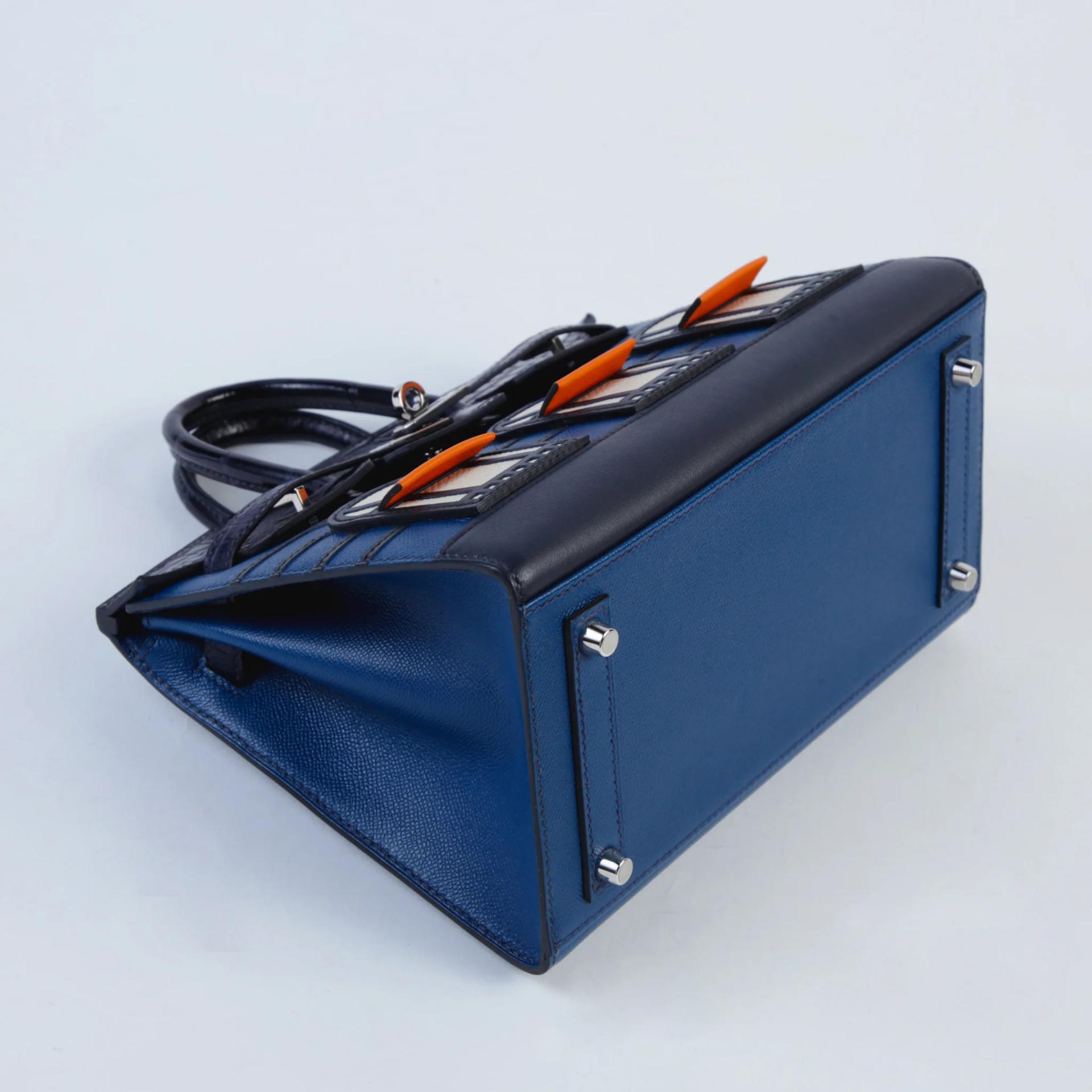 Excellent ( Rank SA ) HERMÈS Limited Edition Birkin Faubourg 20 Sellier Deep Blue (S4) Blue Marine (78) Madame Matte Alligator Palladium hardware D (2019) - 4