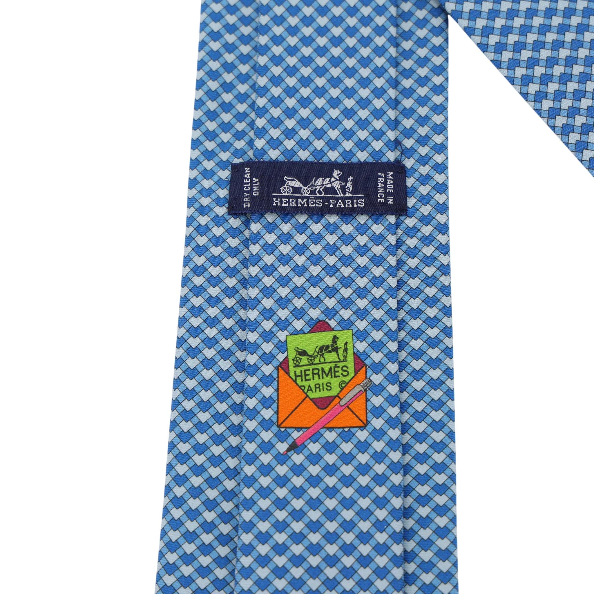 Unused ( Rank NS ) HERMÈS Neckties Blue White Silk - 3