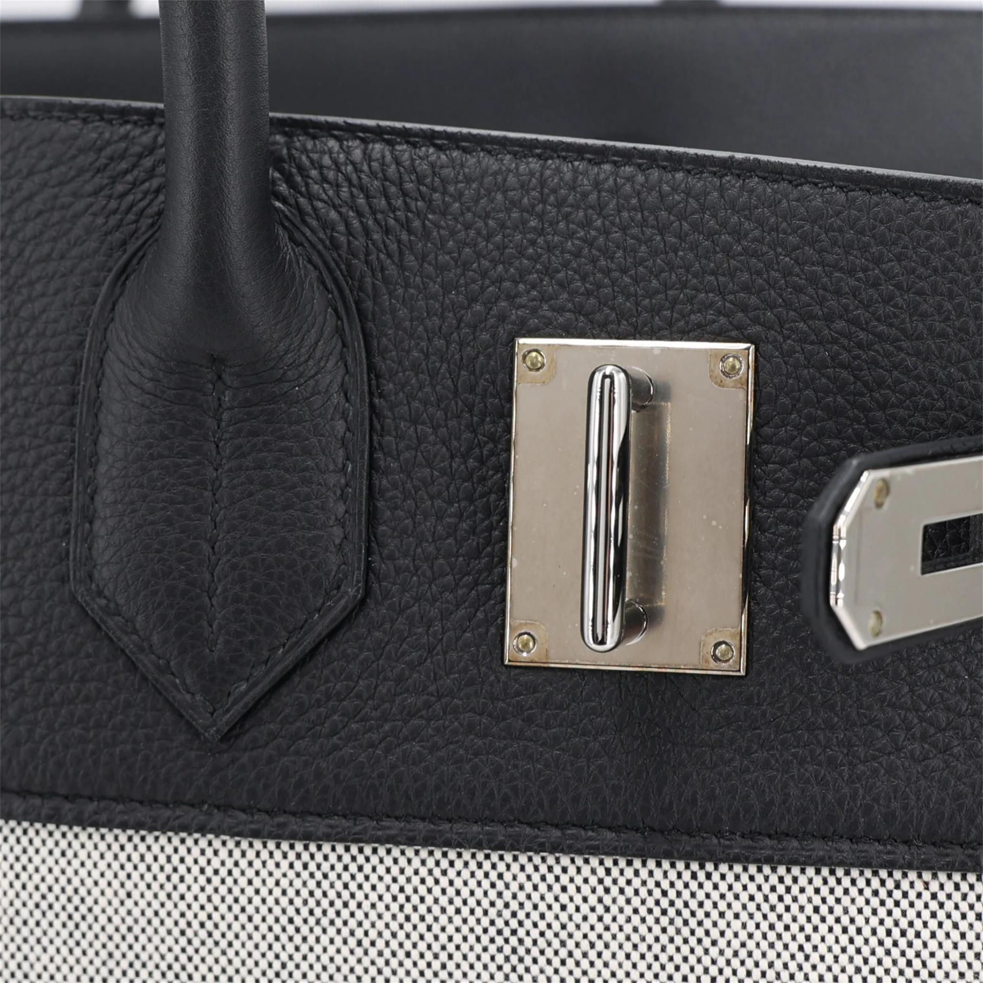 Excellent ( Rank SA ) HERMÈS Haut à Courroies HAC 40 Noir (89) Ecru Toile H canvas Togo Palladium hardware U (2022) - 12
