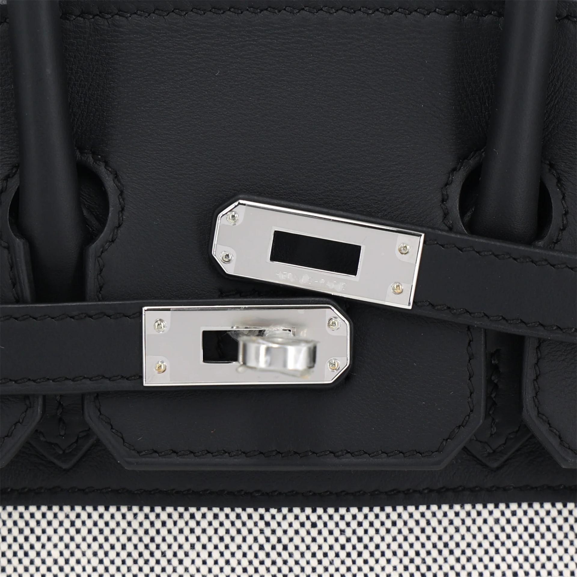 全新 HERMÈS 爱马仕 Birkin 25 89 黑色 Noir (Black) Ecru色 Toile H 帆布 Swift牛皮 银扣 G刻 2026年 - 4