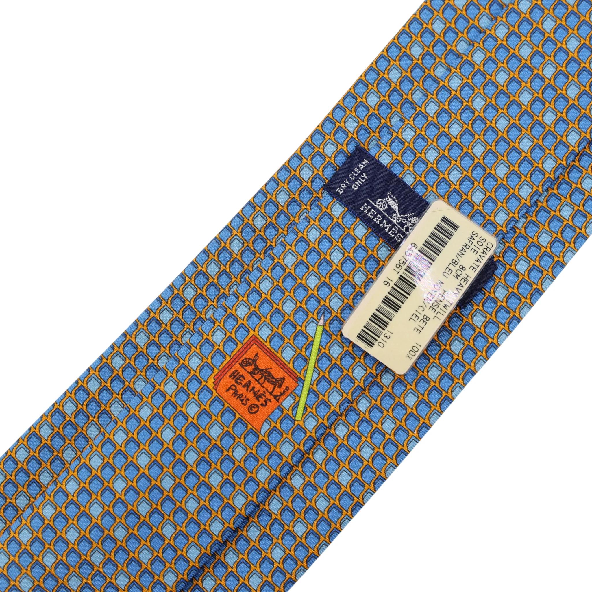 Unused ( Rank NS ) HERMÈS Neckties Cravate Heavy Blue Yellow Silk - 4