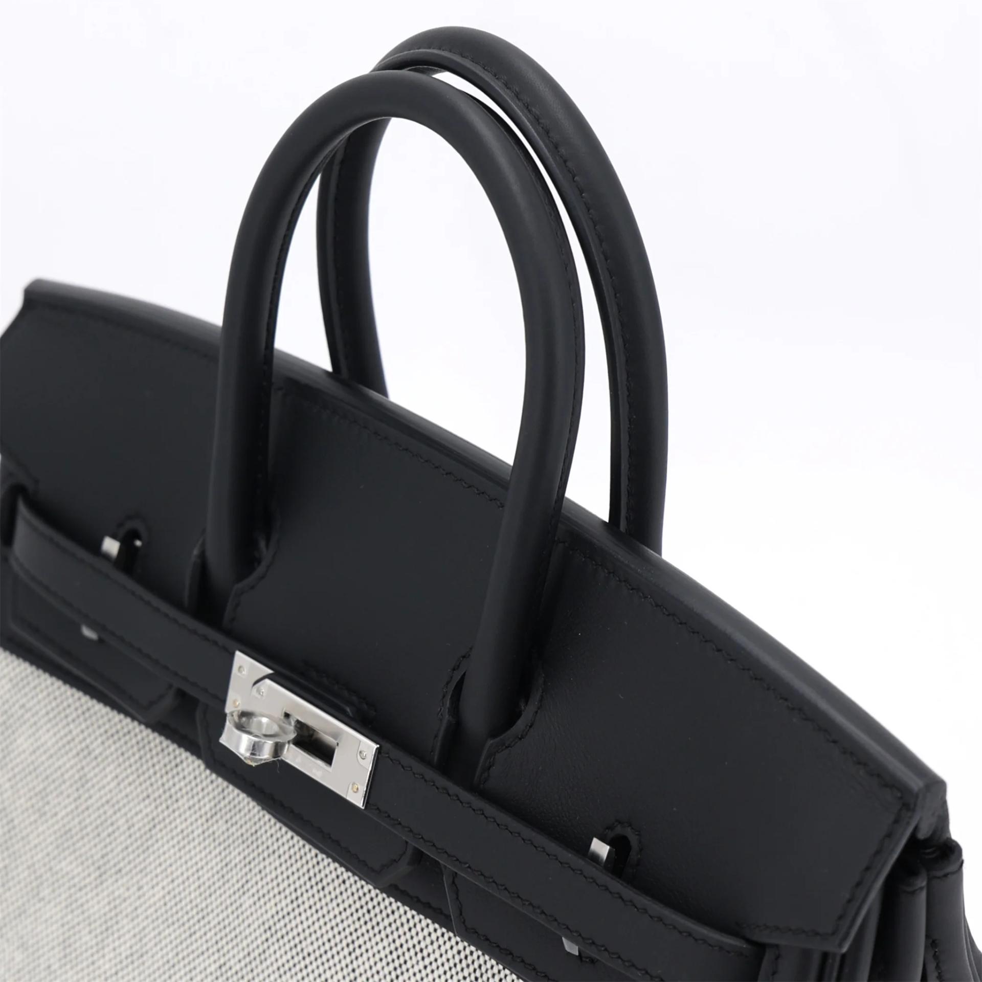 全新 HERMÈS 爱马仕 Birkin 25 89 黑色 Noir (Black) Ecru色 Toile H 帆布 Swift牛皮 银扣 G刻 2026年 - 3