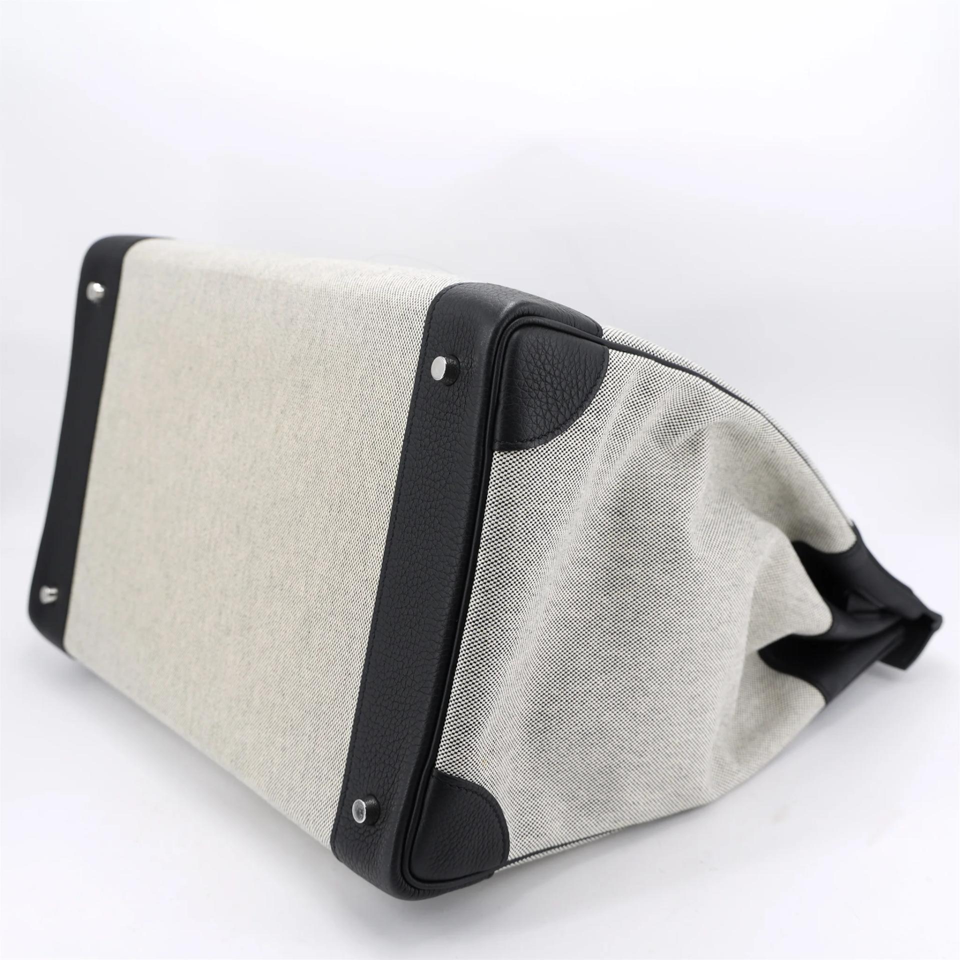 Excellent ( Rank SA ) HERMÈS Haut à Courroies HAC 40 Noir (89) Ecru Toile H canvas Togo Palladium hardware U (2022) - 7
