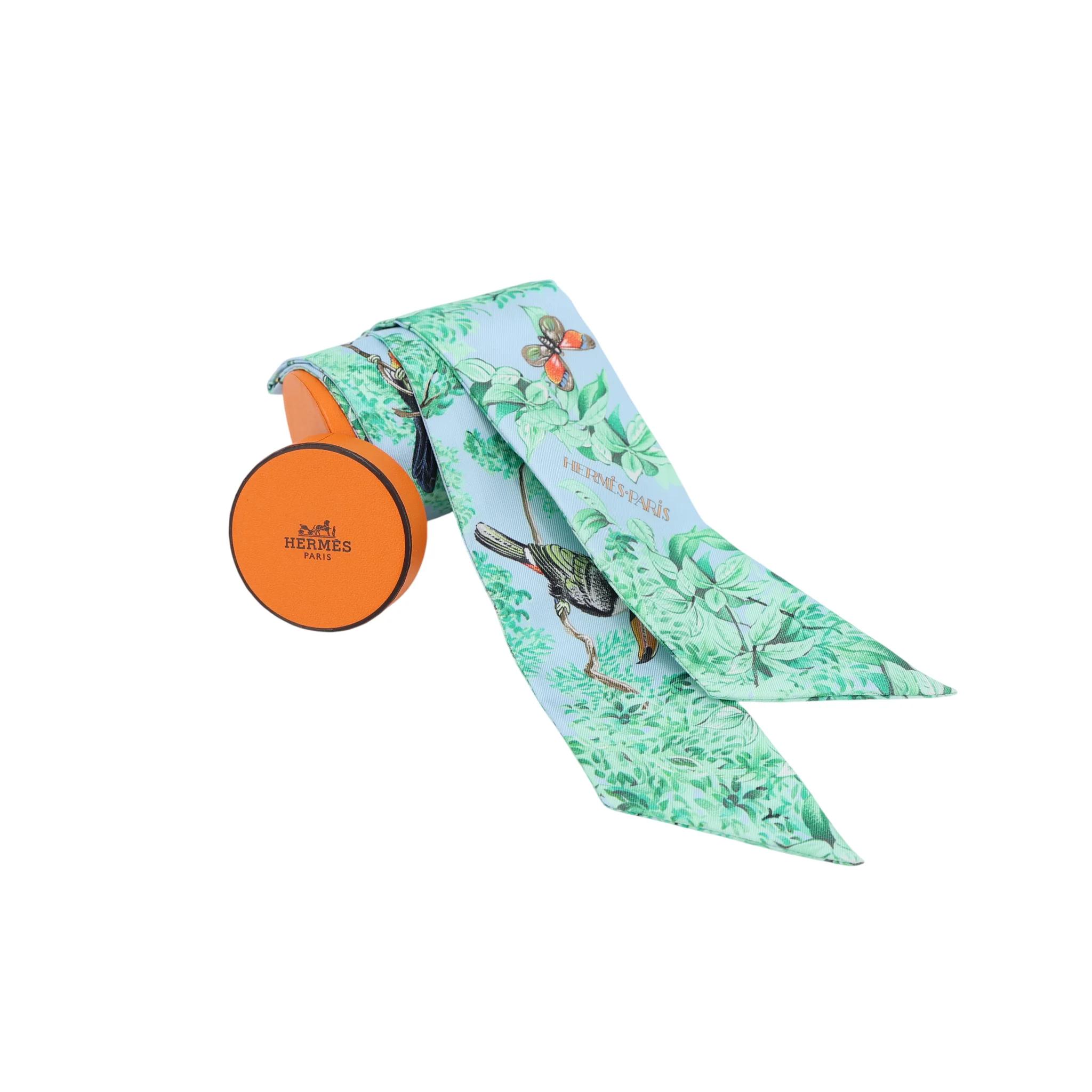 Brand New ( Rank N ) HERMÈS Twilly Equateur Blue Green Silk - 4