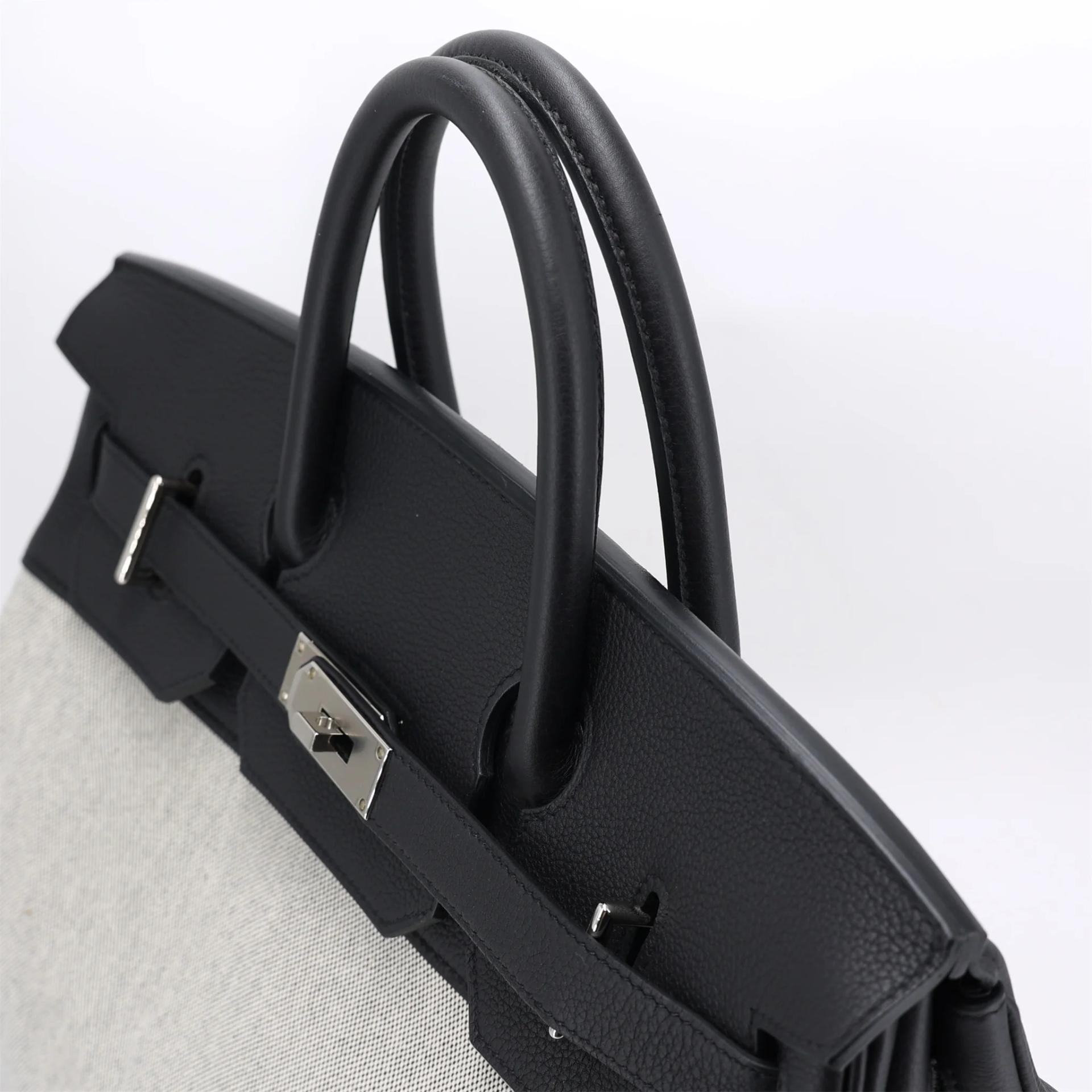 Excellent ( Rank SA ) HERMÈS Haut à Courroies HAC 40 Noir (89) Ecru Toile H canvas Togo Palladium hardware U (2022) - 3