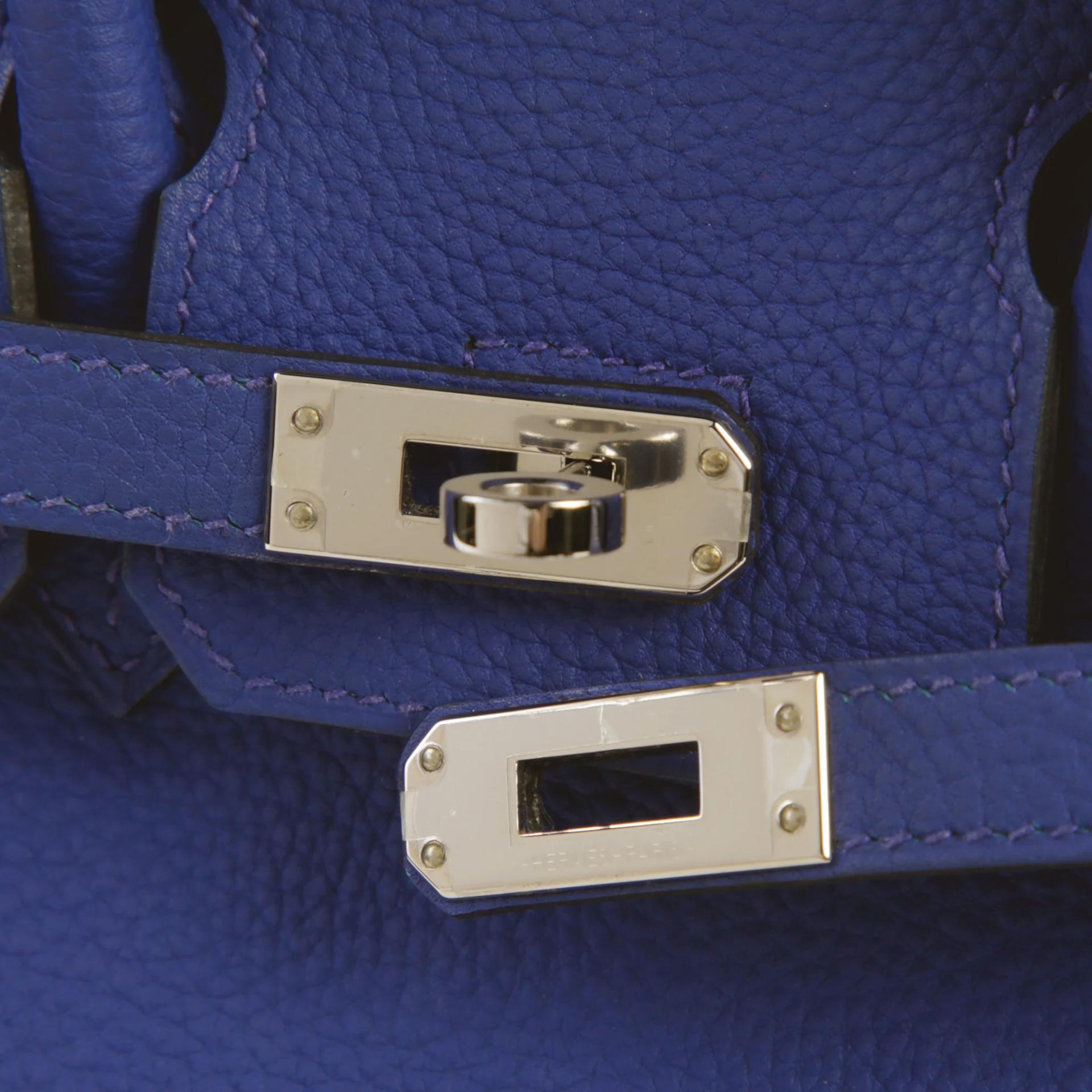 Very Good ( Rank A) HERMÈS Birkin 25 Bleu Electrique (7T) Togo Palladium hardware C (2018) - 8