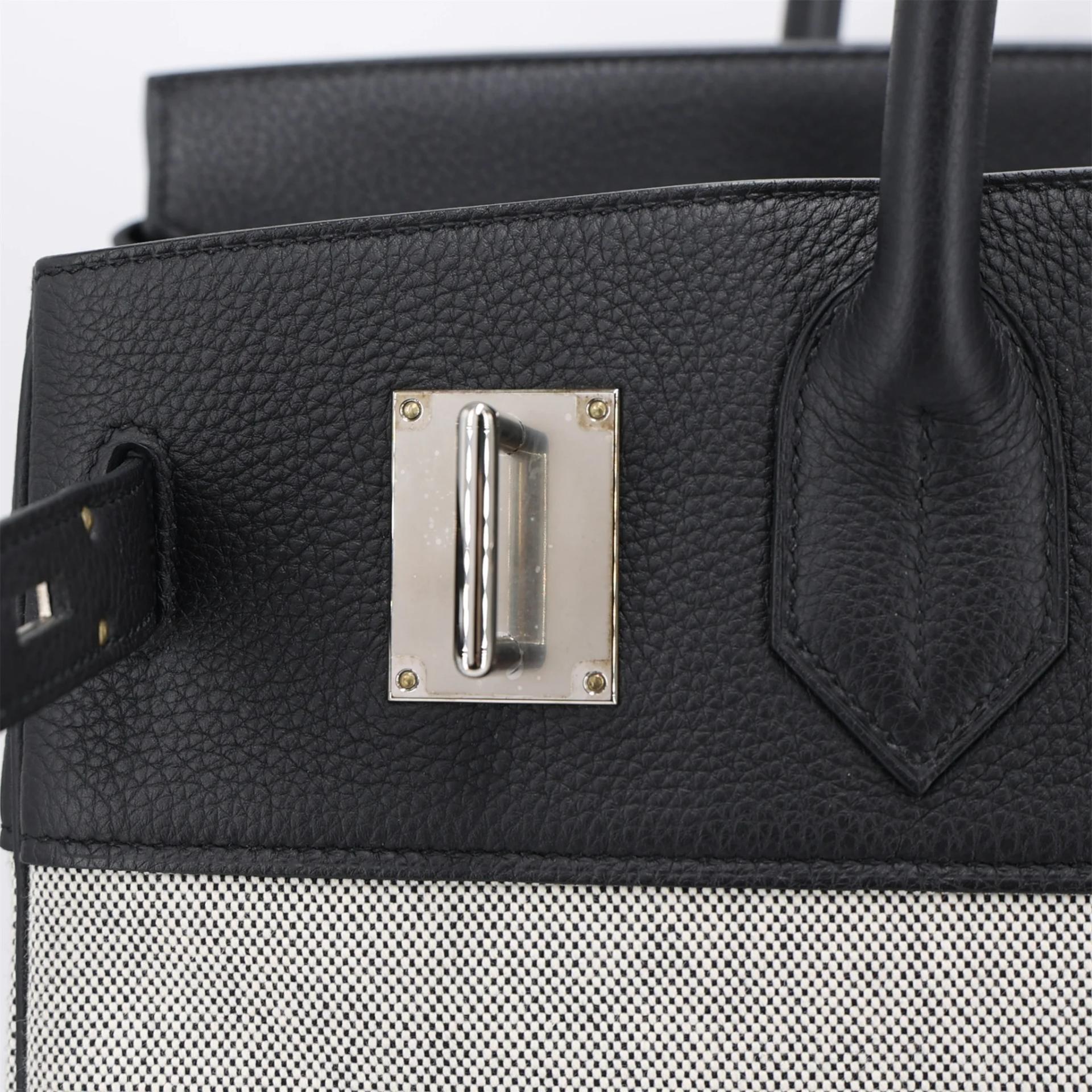 Excellent ( Rank SA ) HERMÈS Haut à Courroies HAC 40 Noir (89) Ecru Toile H canvas Togo Palladium hardware U (2022) - 11