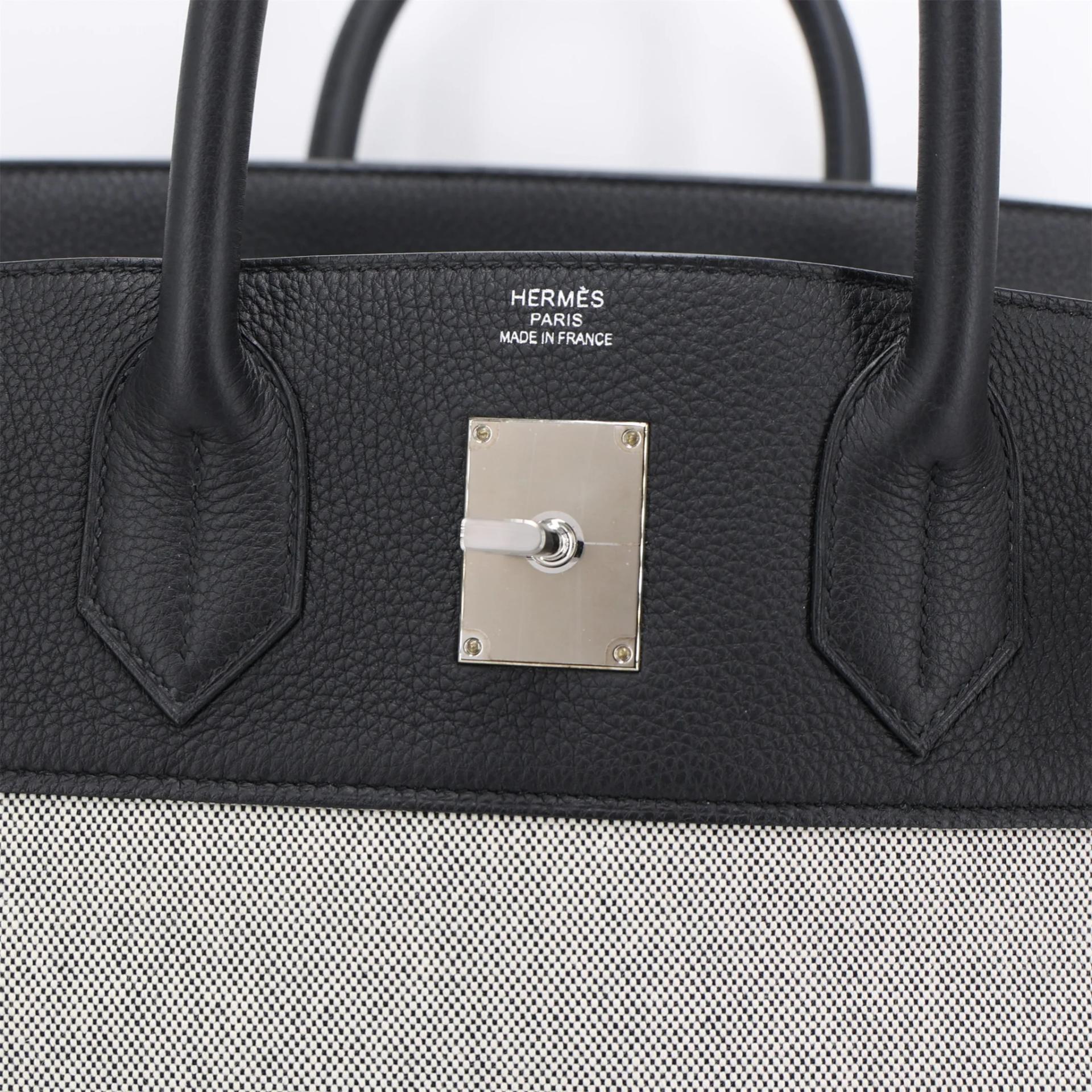 Excellent ( Rank SA ) HERMÈS Haut à Courroies HAC 40 Noir (89) Ecru Toile H canvas Togo Palladium hardware U (2022) - 10