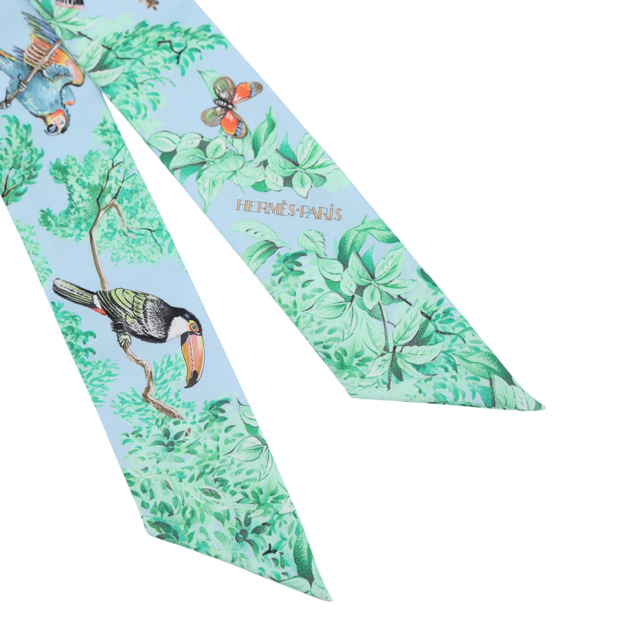 Brand New ( Rank N ) HERMÈS Twilly Equateur Blue Green Silk - 3