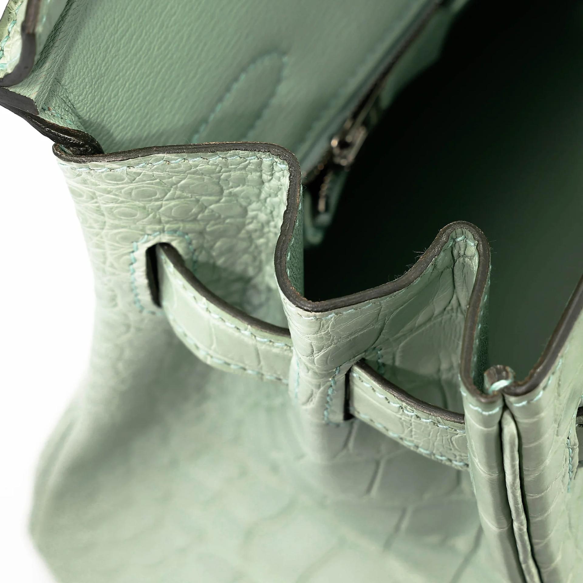 Very Good ( Rank A) HERMÈS Birkin 30 Vert d’Eau (6U) Matte Alligator Palladium hardware C (2018) - 20