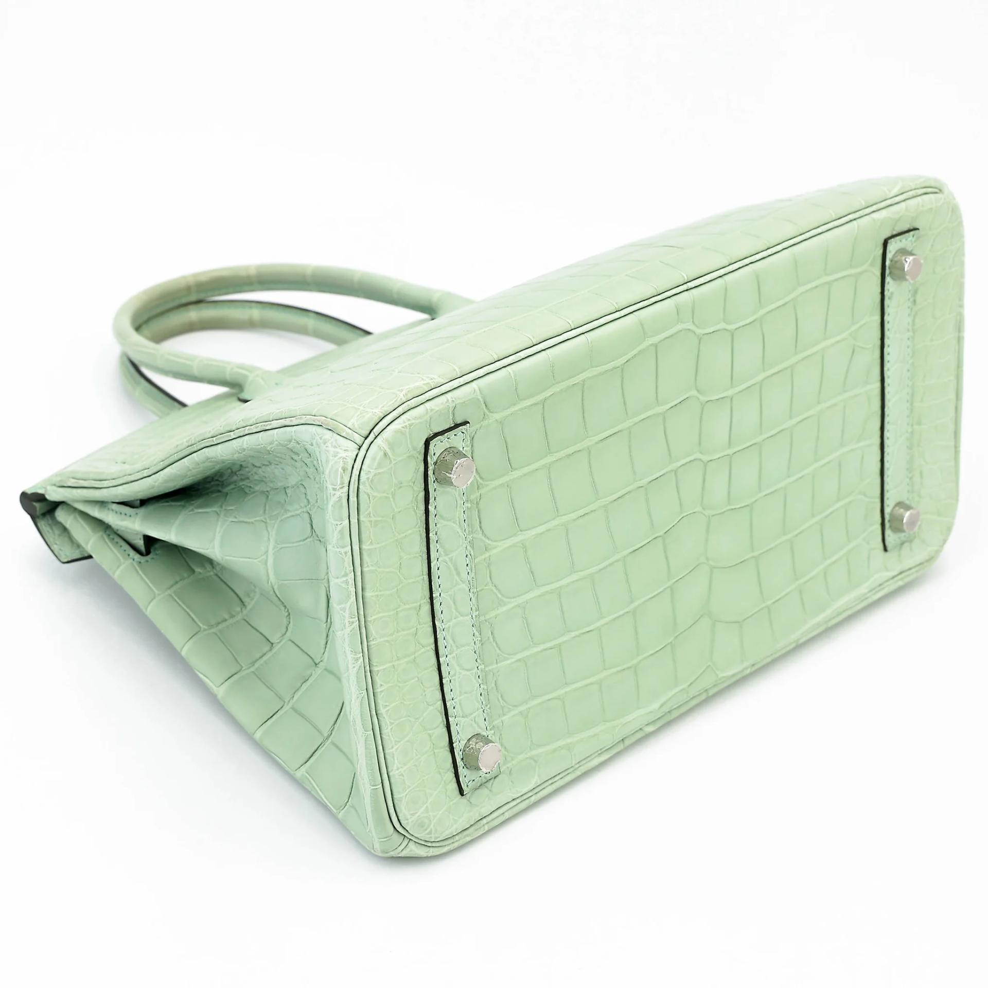 Very Good ( Rank A) HERMÈS Birkin 30 Vert d’Eau (6U) Matte Alligator Palladium hardware C (2018) - 7