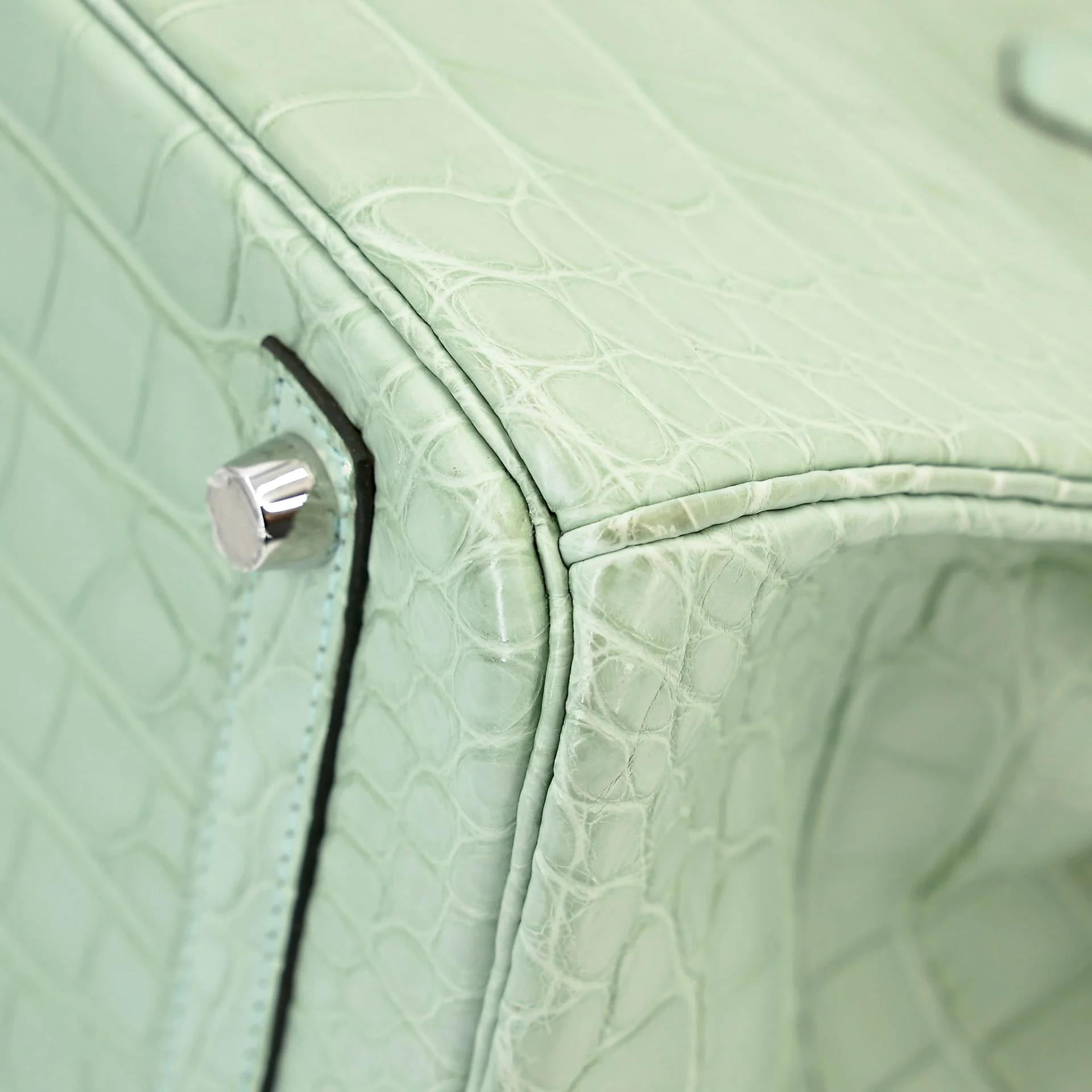 Very Good ( Rank A) HERMÈS Birkin 30 Vert d’Eau (6U) Matte Alligator Palladium hardware C (2018) - 10