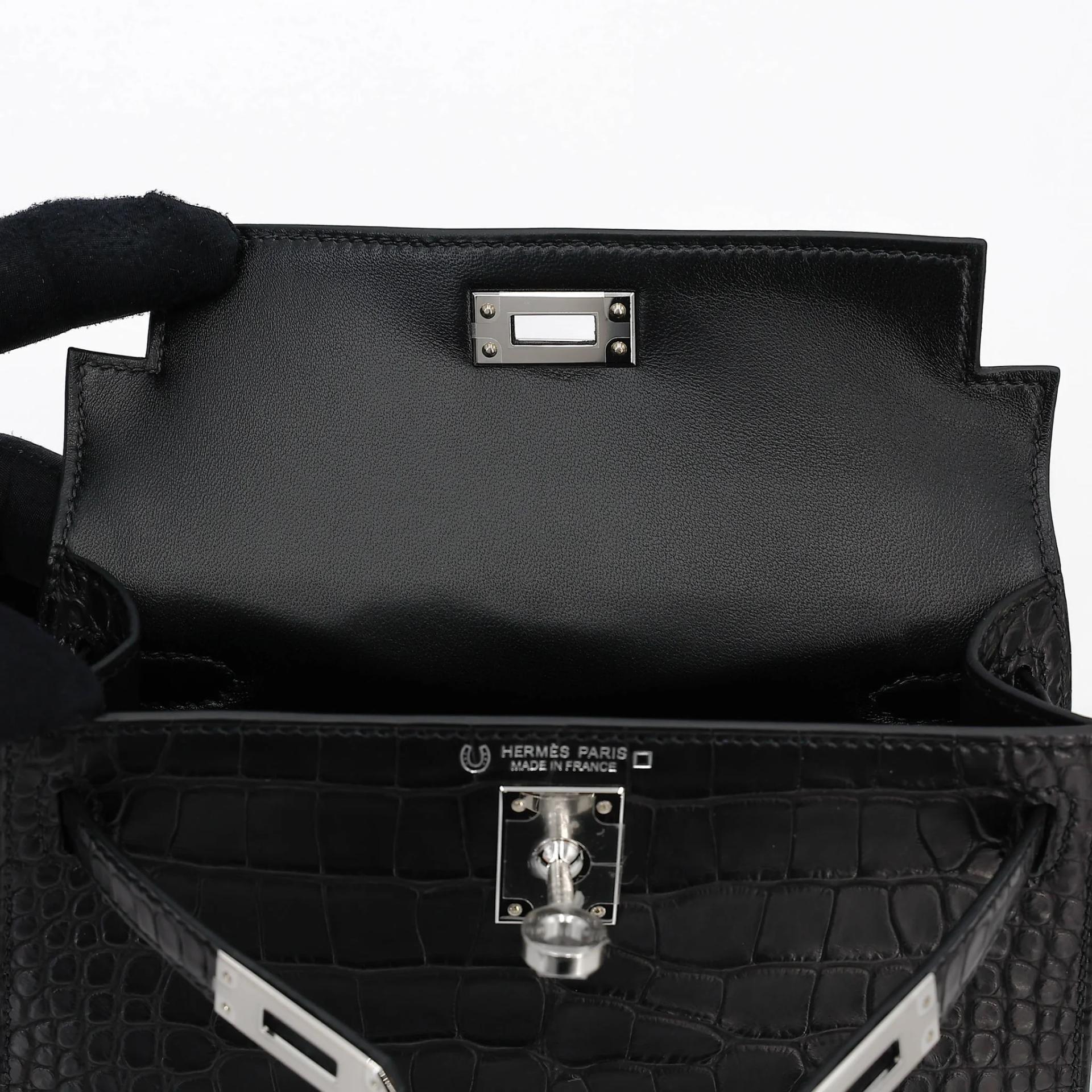 Brand New ( Rank N ) HERMÈS Mini Kelly II HSS Noir (89) Matte Alligator Palladium hardware K (2025) - 12