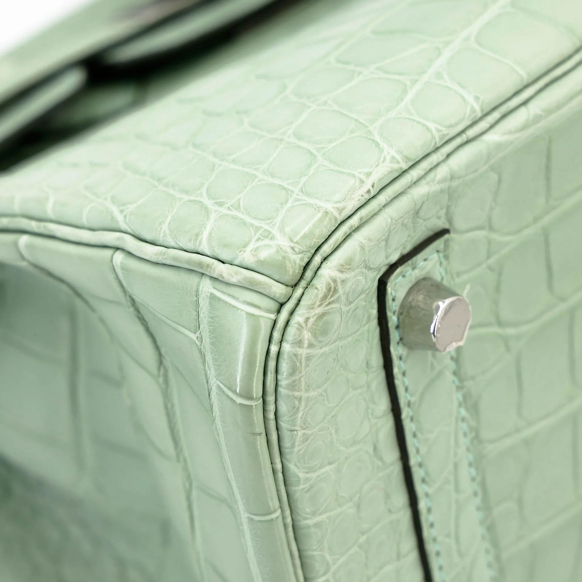 Very Good ( Rank A) HERMÈS Birkin 30 Vert d’Eau (6U) Matte Alligator Palladium hardware C (2018) - 9