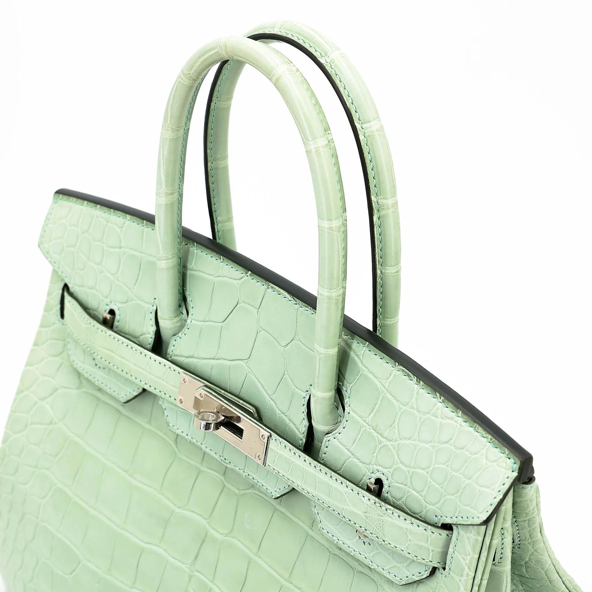 Very Good ( Rank A) HERMÈS Birkin 30 Vert d’Eau (6U) Matte Alligator Palladium hardware C (2018) - 3