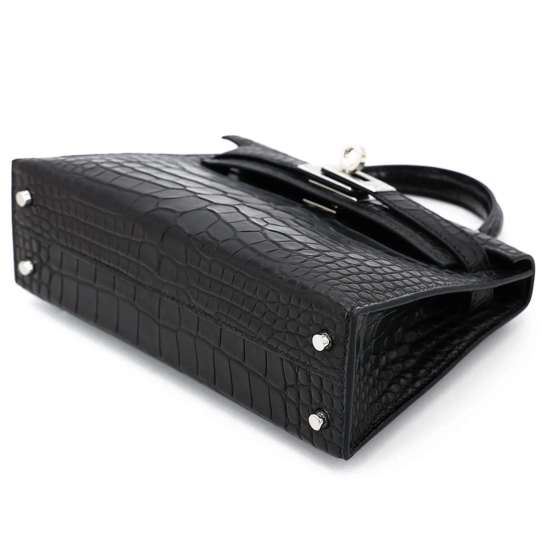 Brand New ( Rank N ) HERMÈS Mini Kelly II HSS Noir (89) Matte Alligator Palladium hardware K (2025) - 4