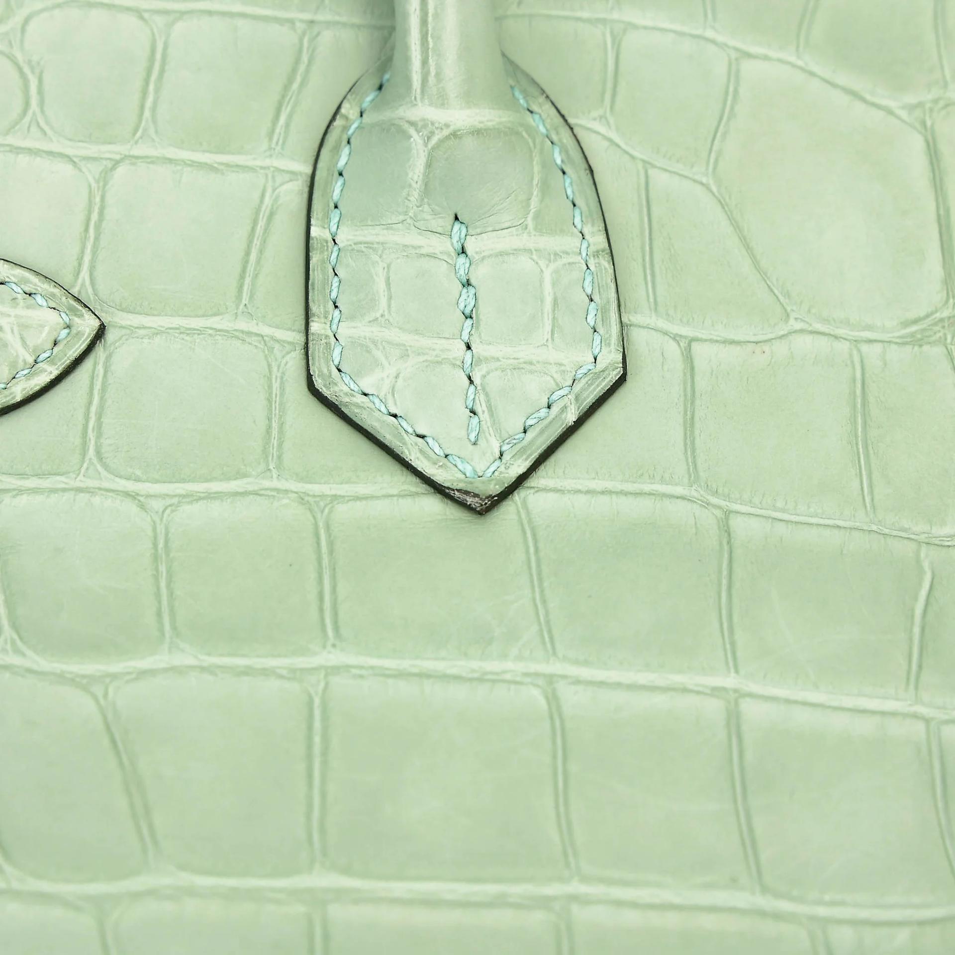 Very Good ( Rank A) HERMÈS Birkin 30 Vert d’Eau (6U) Matte Alligator Palladium hardware C (2018) - 13