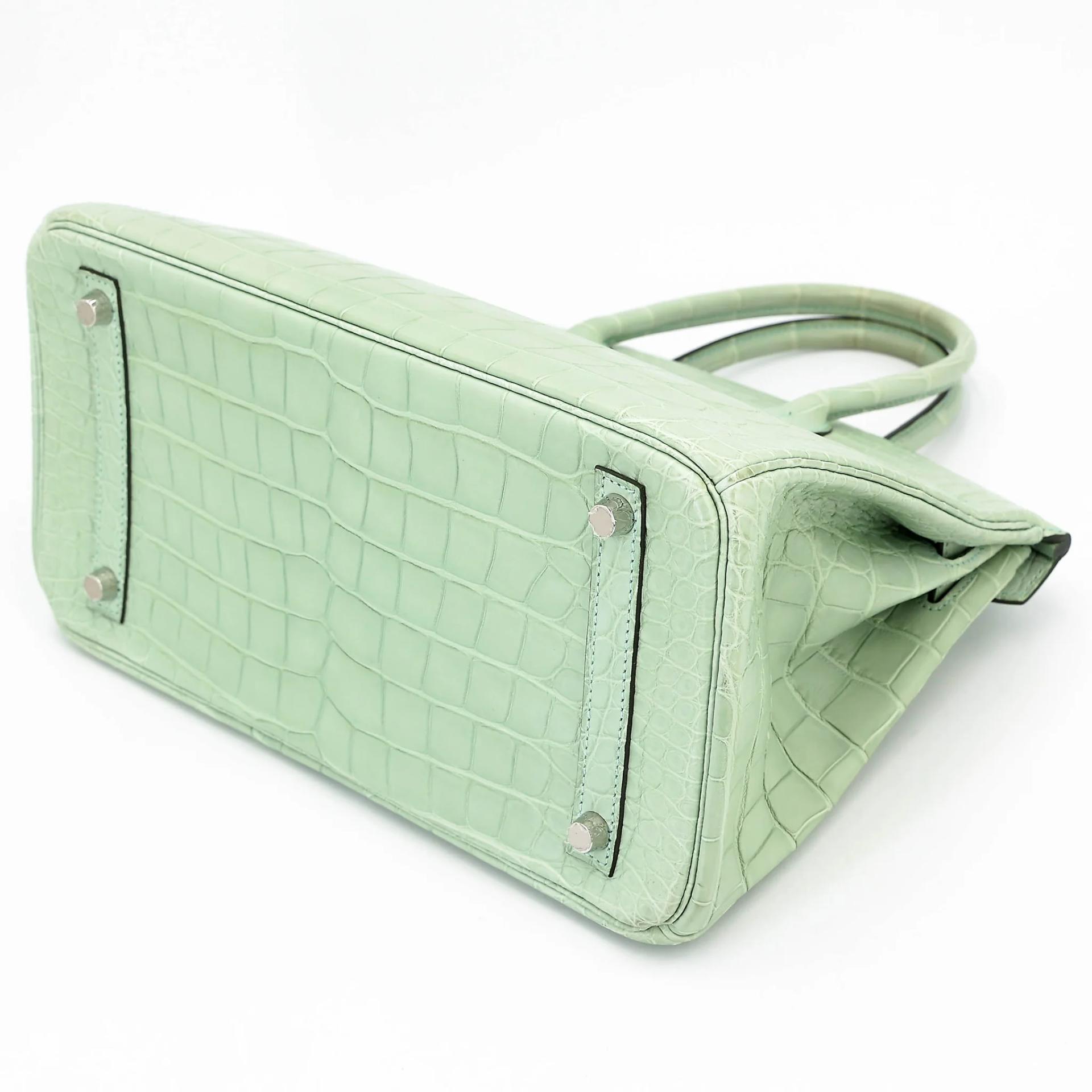 Very Good ( Rank A) HERMÈS Birkin 30 Vert d’Eau (6U) Matte Alligator Palladium hardware C (2018) - 6