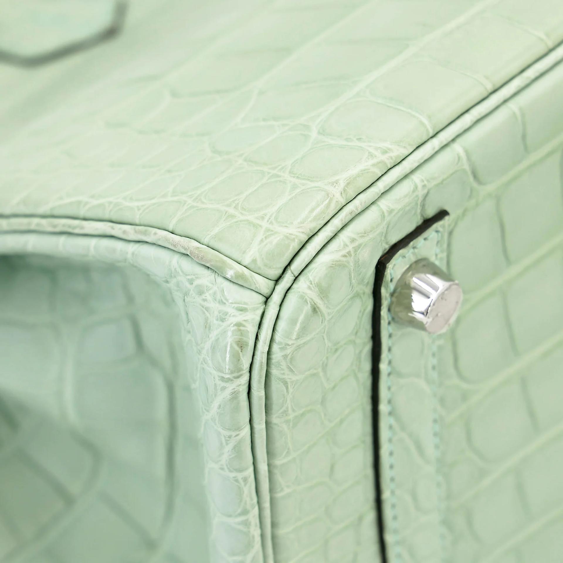 Very Good ( Rank A) HERMÈS Birkin 30 Vert d’Eau (6U) Matte Alligator Palladium hardware C (2018) - 11