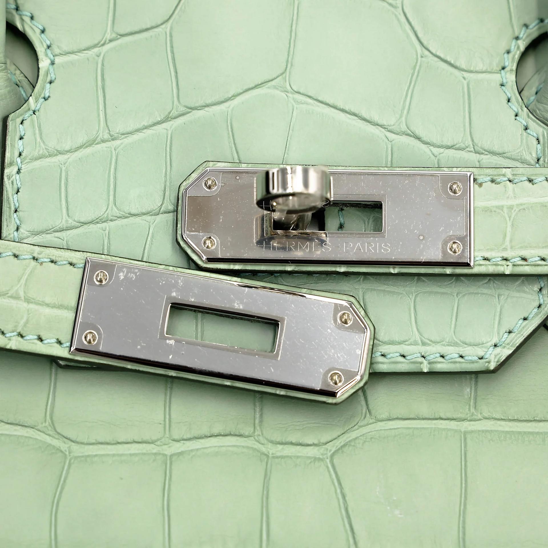 Very Good ( Rank A) HERMÈS Birkin 30 Vert d’Eau (6U) Matte Alligator Palladium hardware C (2018) - 14