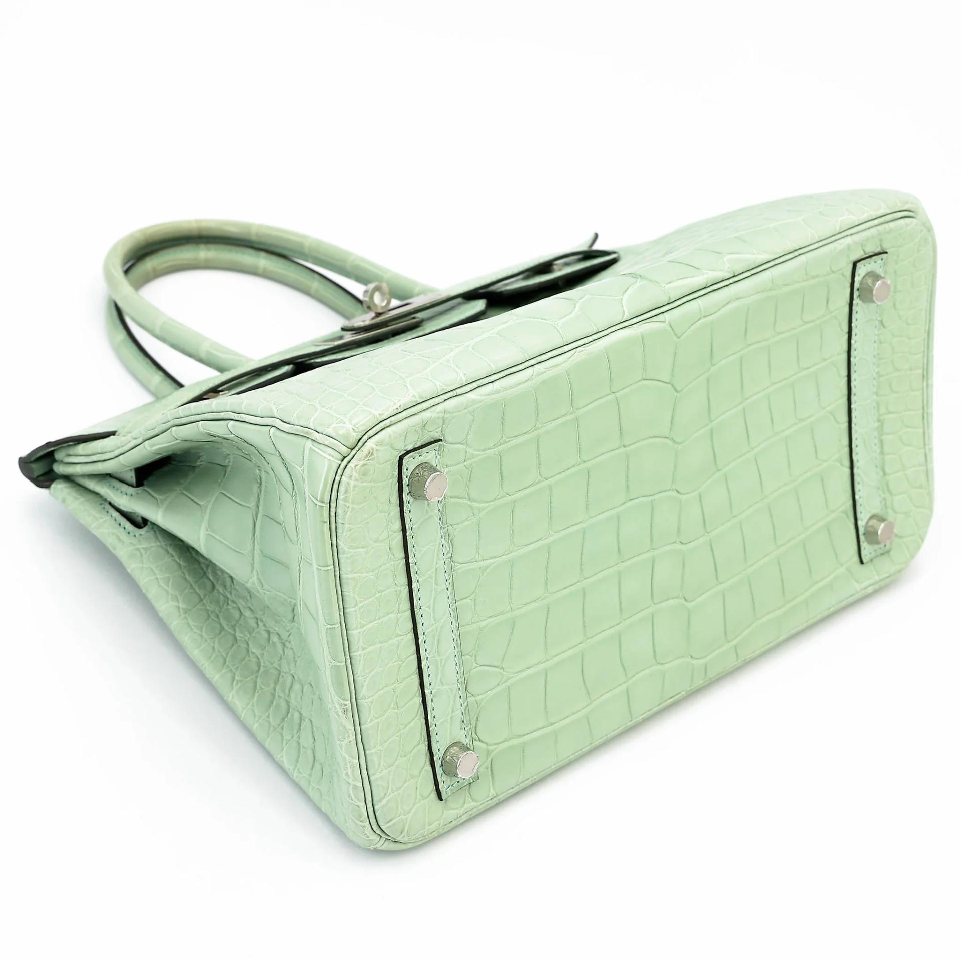 Very Good ( Rank A) HERMÈS Birkin 30 Vert d’Eau (6U) Matte Alligator Palladium hardware C (2018) - 5