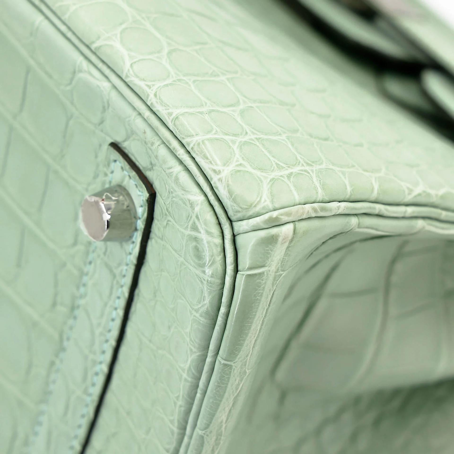 Very Good ( Rank A) HERMÈS Birkin 30 Vert d’Eau (6U) Matte Alligator Palladium hardware C (2018) - 8