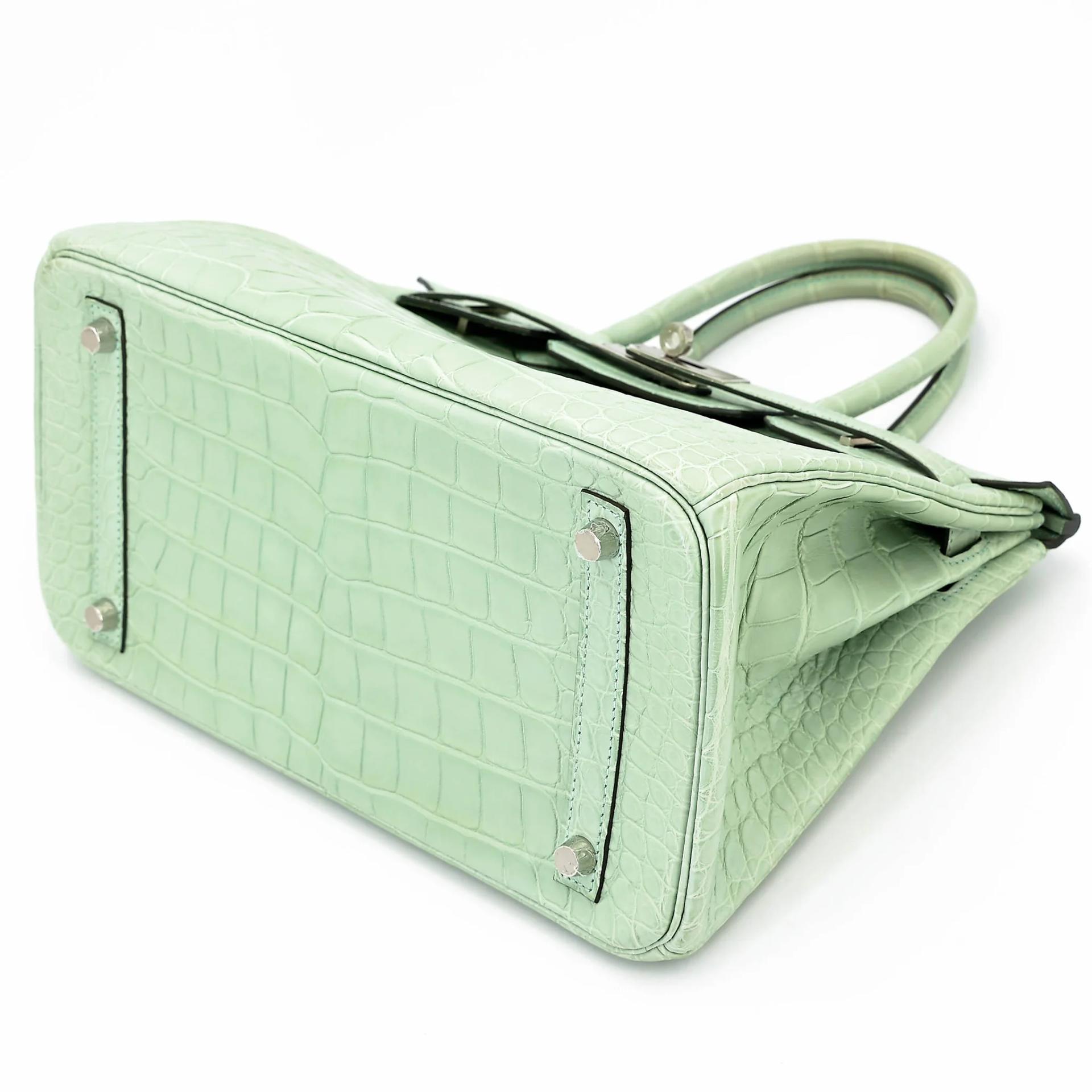 Very Good ( Rank A) HERMÈS Birkin 30 Vert d’Eau (6U) Matte Alligator Palladium hardware C (2018) - 4