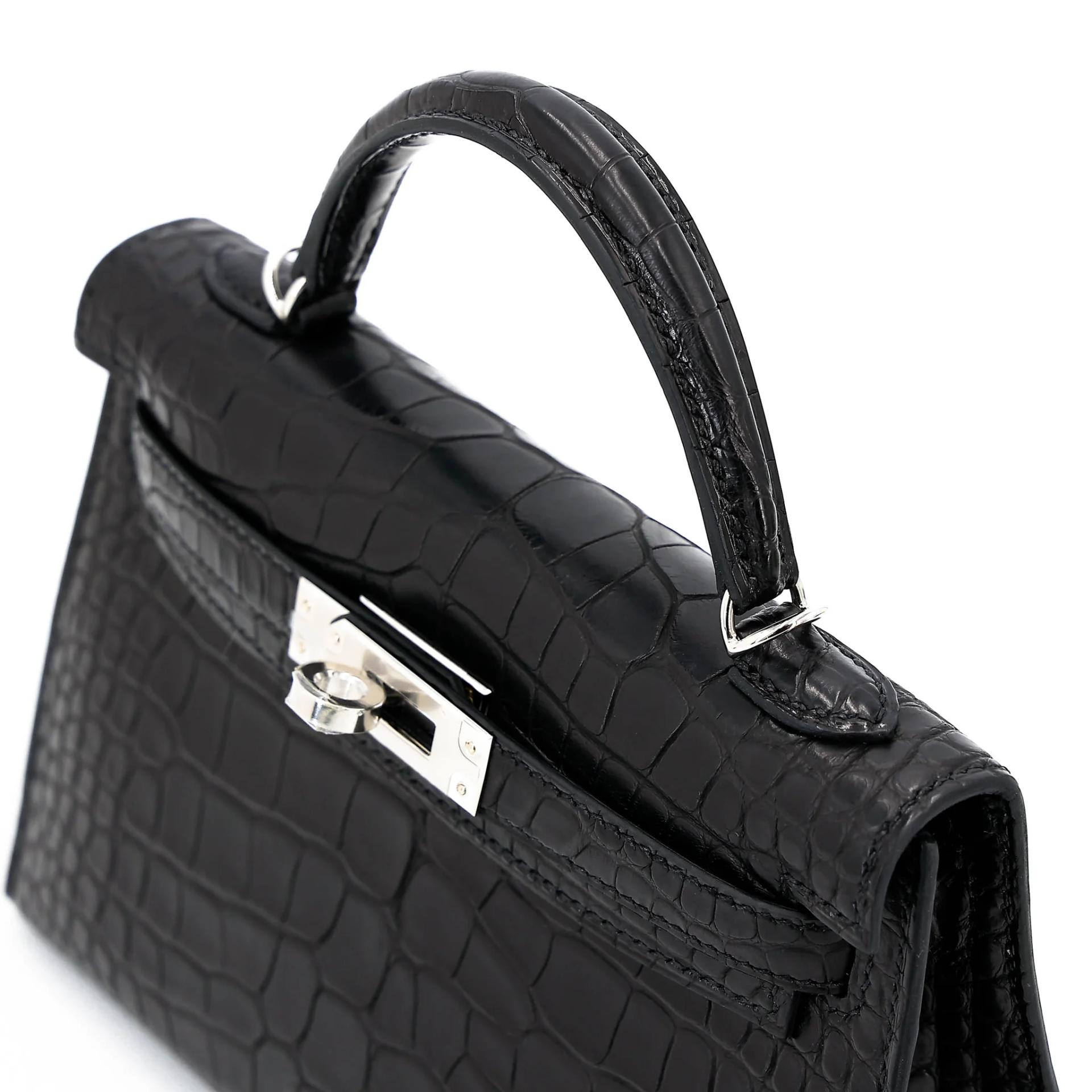 Brand New ( Rank N ) HERMÈS Mini Kelly II HSS Noir (89) Matte Alligator Palladium hardware K (2025) - 3