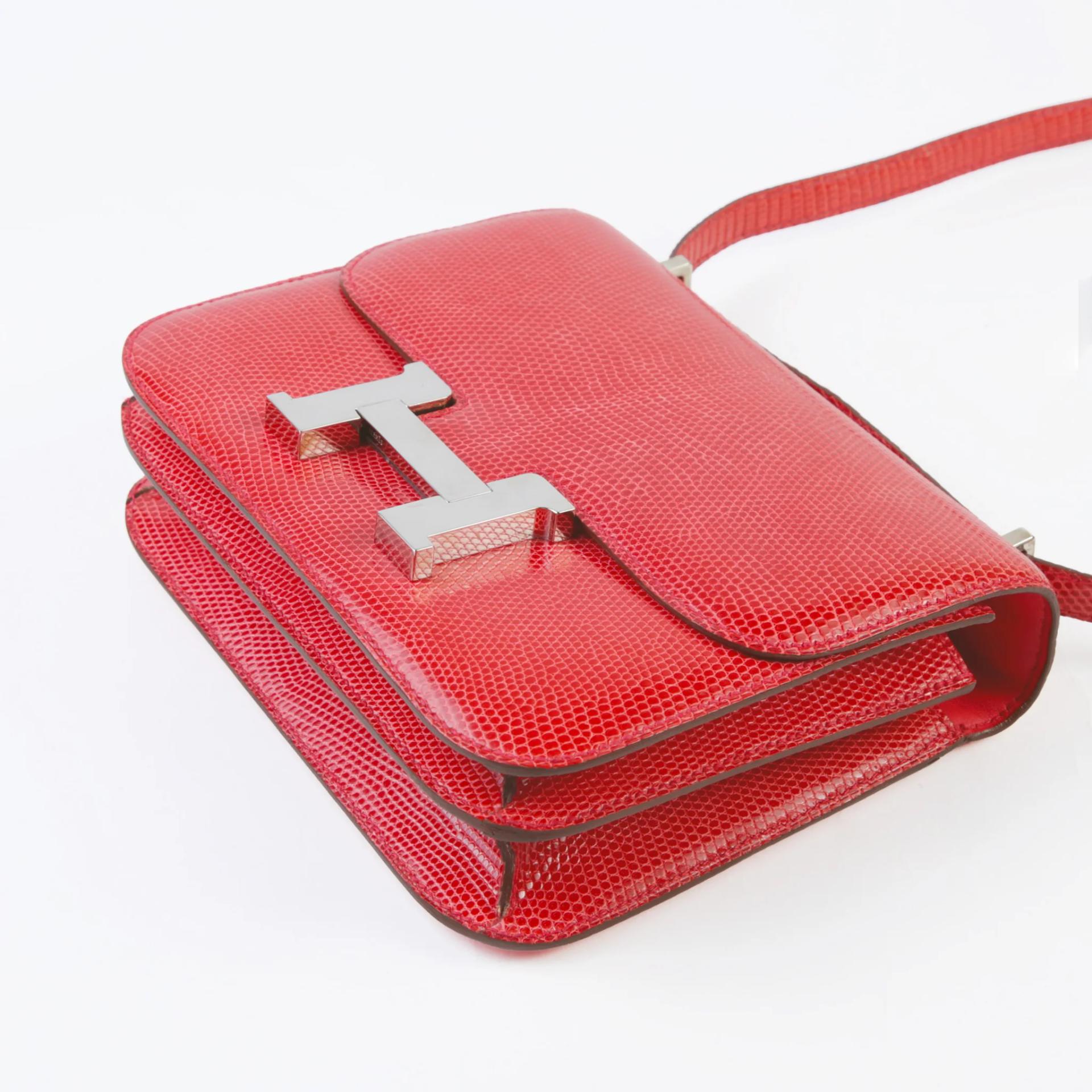 A美品 HERMÈS 愛馬仕 Constance 康康 Mini 19 A5 杜鵑紅 Bougainvillea 蜥蜴皮 銀扣 □N刻 2010年 - 5