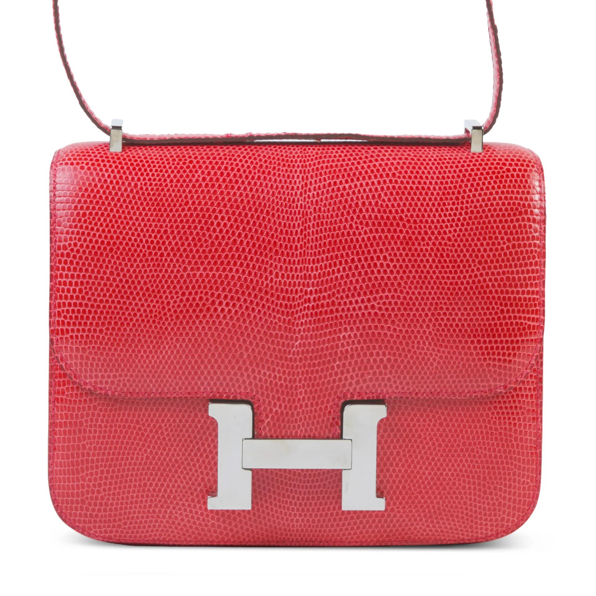 A美品 HERMÈS 愛馬仕 Constance 康康 Mini 19 A5 杜鵑紅 Bougainvillea 蜥蜴皮 銀扣 □N刻 2010年 - 1
