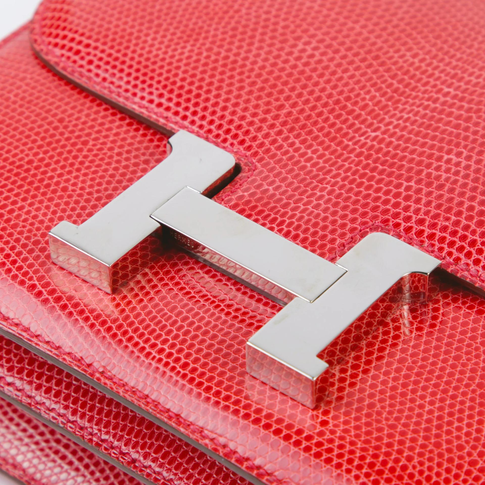 A美品 HERMÈS 愛馬仕 Constance 康康 Mini 19 A5 杜鵑紅 Bougainvillea 蜥蜴皮 銀扣 □N刻 2010年 - 8