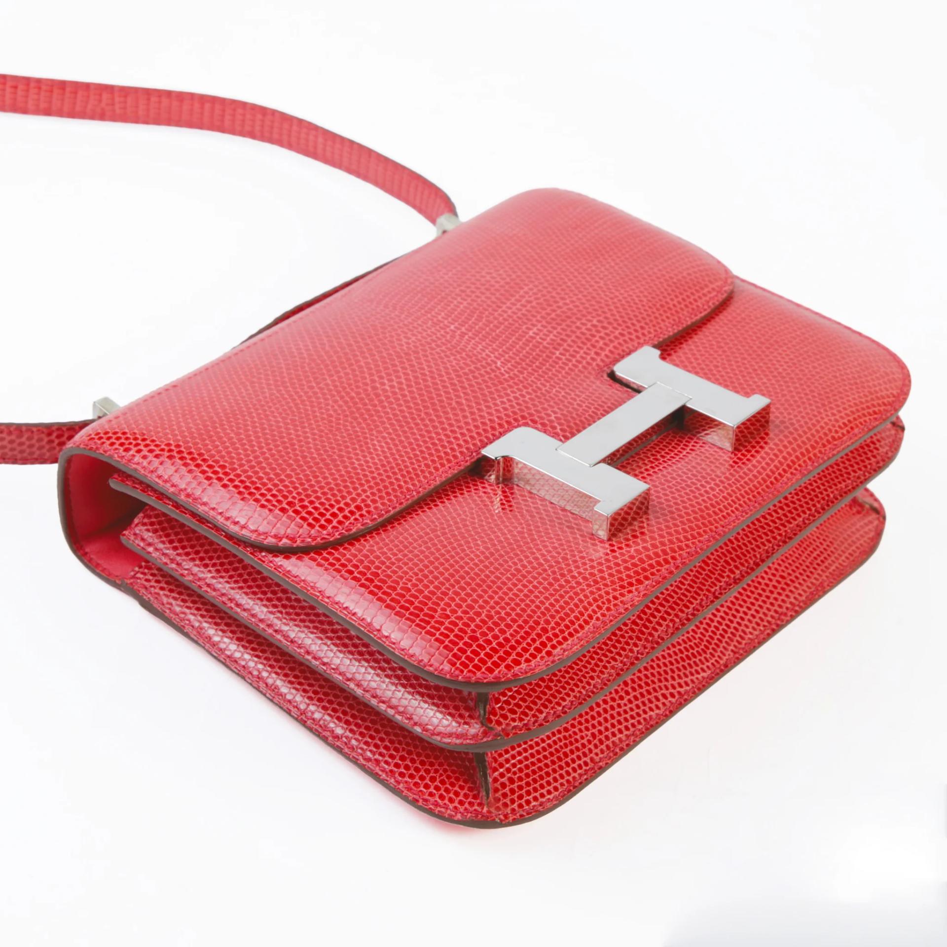 A美品 HERMÈS 愛馬仕 Constance 康康 Mini 19 A5 杜鵑紅 Bougainvillea 蜥蜴皮 銀扣 □N刻 2010年 - 4