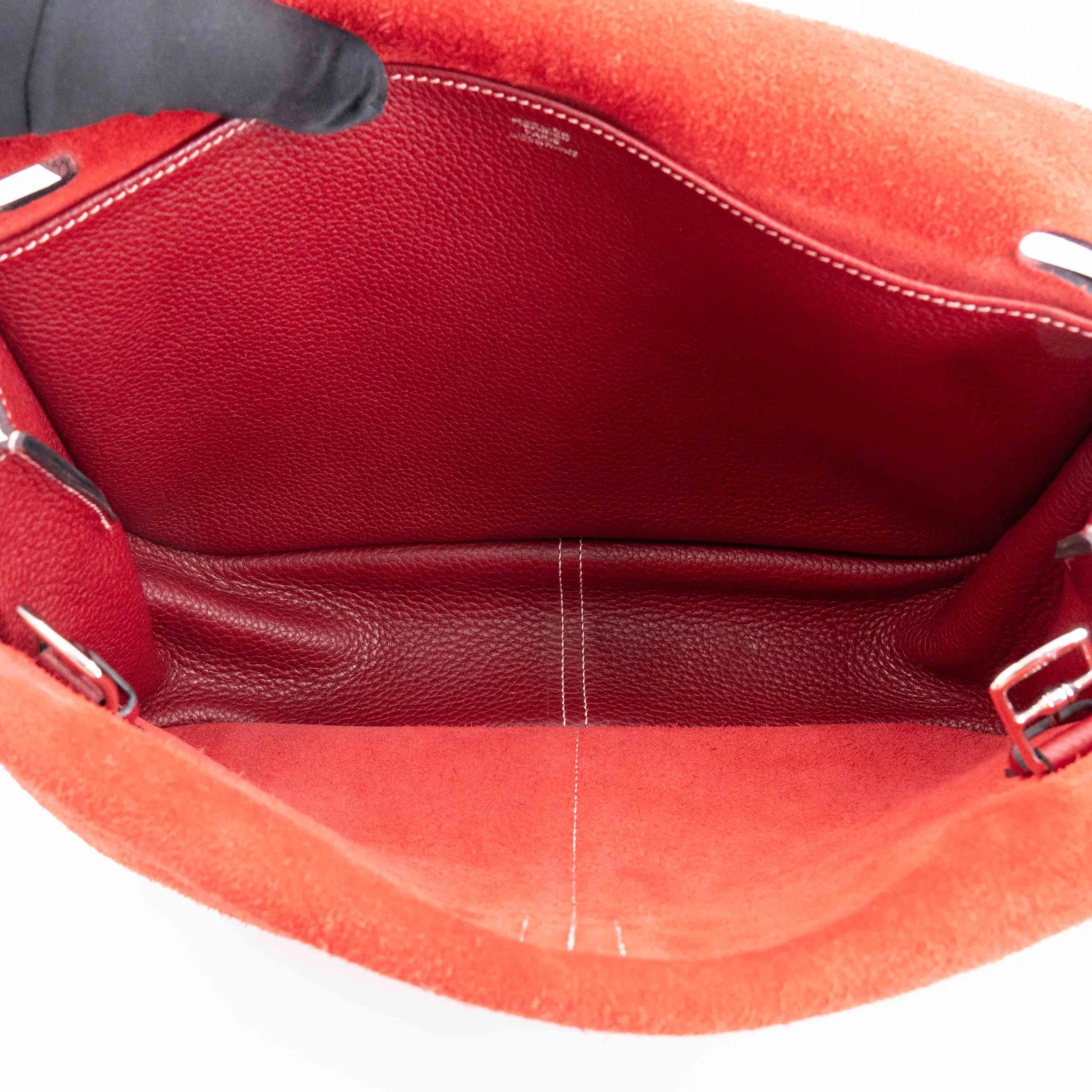 A美品 HERMÈS 爱马仕 Halzan 31 55 爱马仕红 Rouge H Clemence小牛皮 银扣 T刻 2015年 - 25
