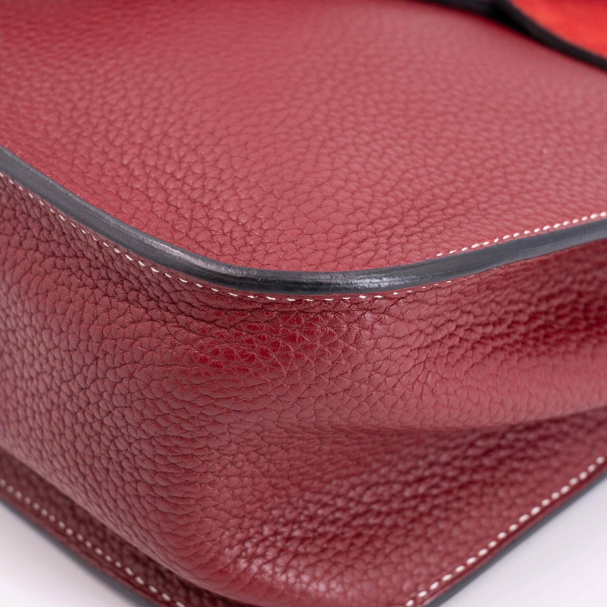 A美品 HERMÈS 爱马仕 Halzan 31 55 爱马仕红 Rouge H Clemence小牛皮 银扣 T刻 2015年 - 16