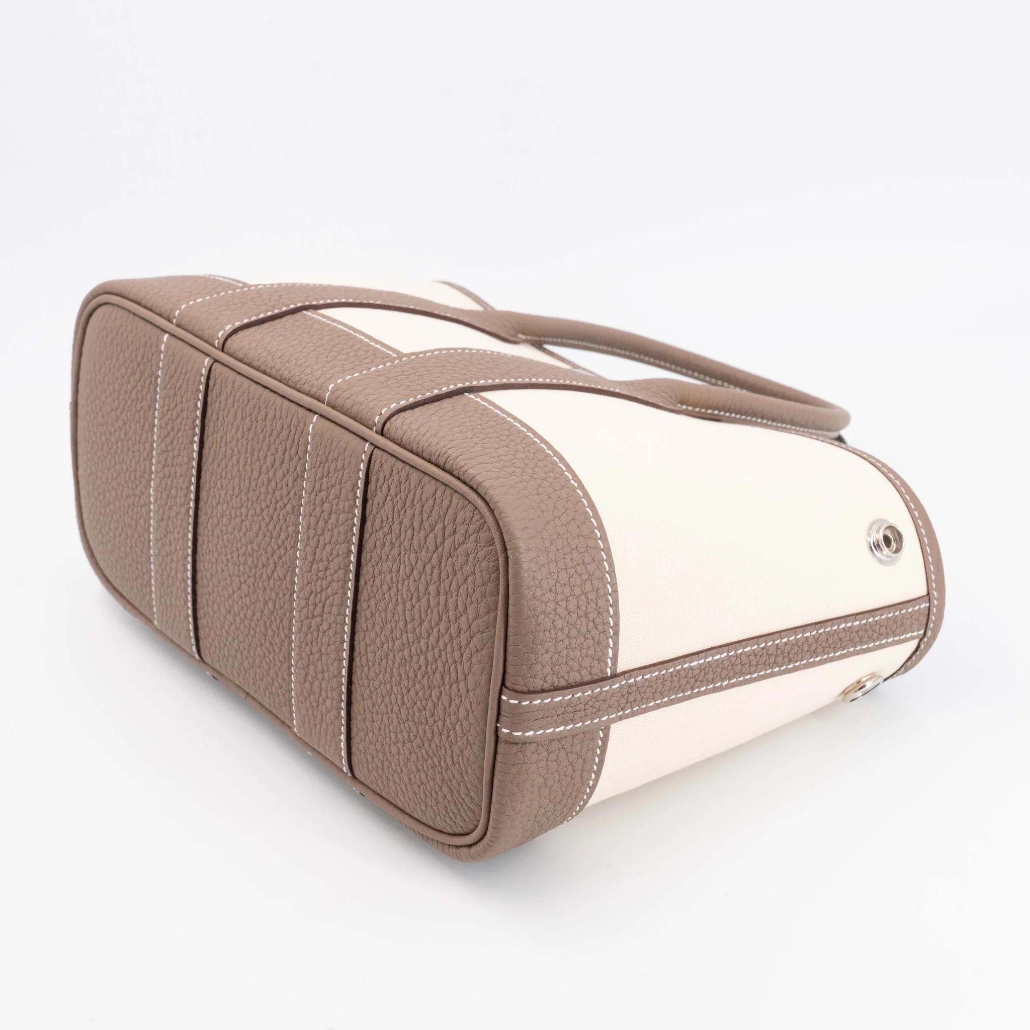 全新 HERMÈS 爱马仕 Neo Garden Party 23 花园 18 大象灰 Etoupe Y1 香草色 Vanille Toile Officier 帆布 Negonda皮 银扣 G刻 2026年 - 14