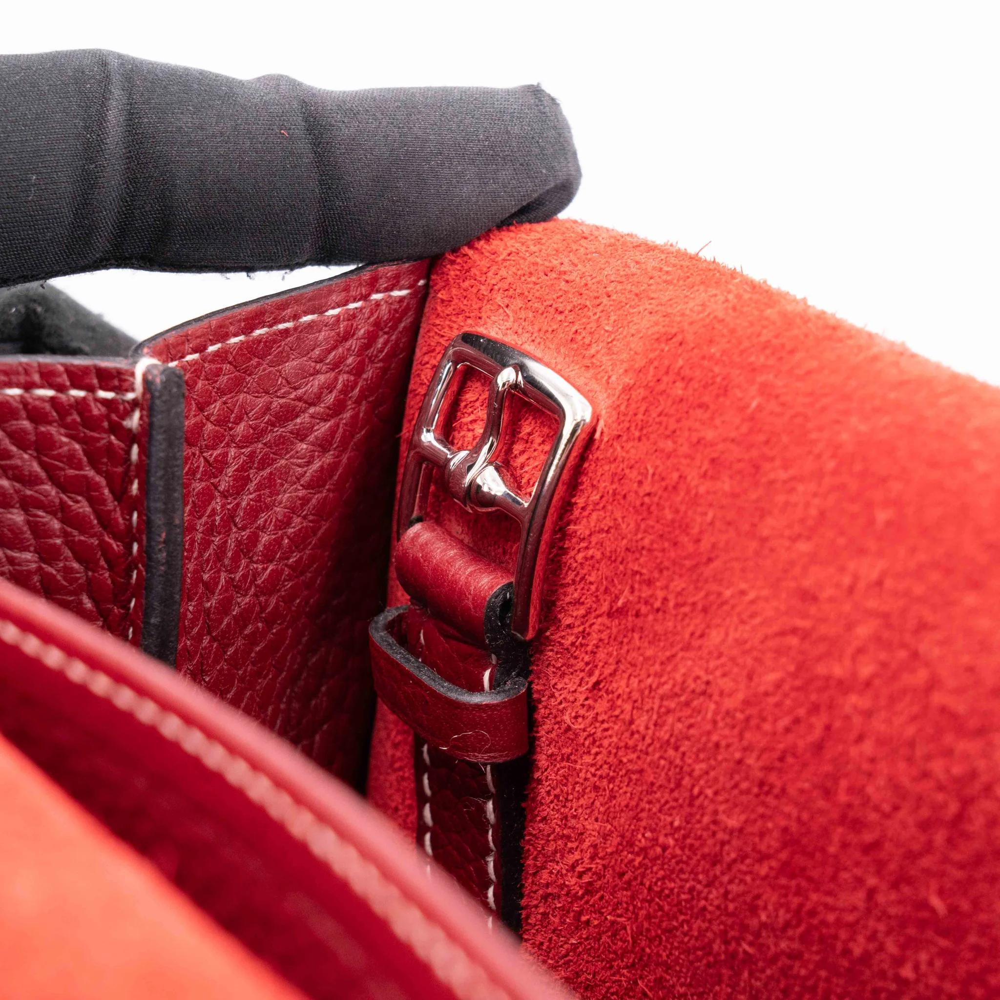A美品 HERMÈS 爱马仕 Halzan 31 55 爱马仕红 Rouge H Clemence小牛皮 银扣 T刻 2015年 - 23