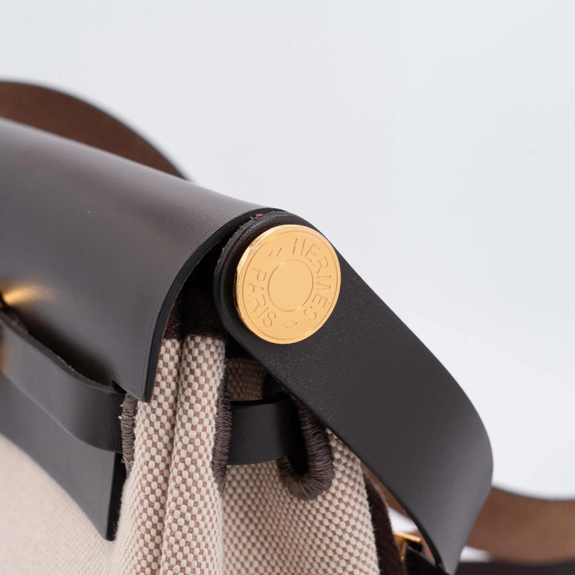 ランク A HERMÈS エルメス エールバッグジップ ミニ 20 エベンヌ (46) ヴァッシュハンター トワルアッシュ ゴールド金具 W刻印 (2024) - 6