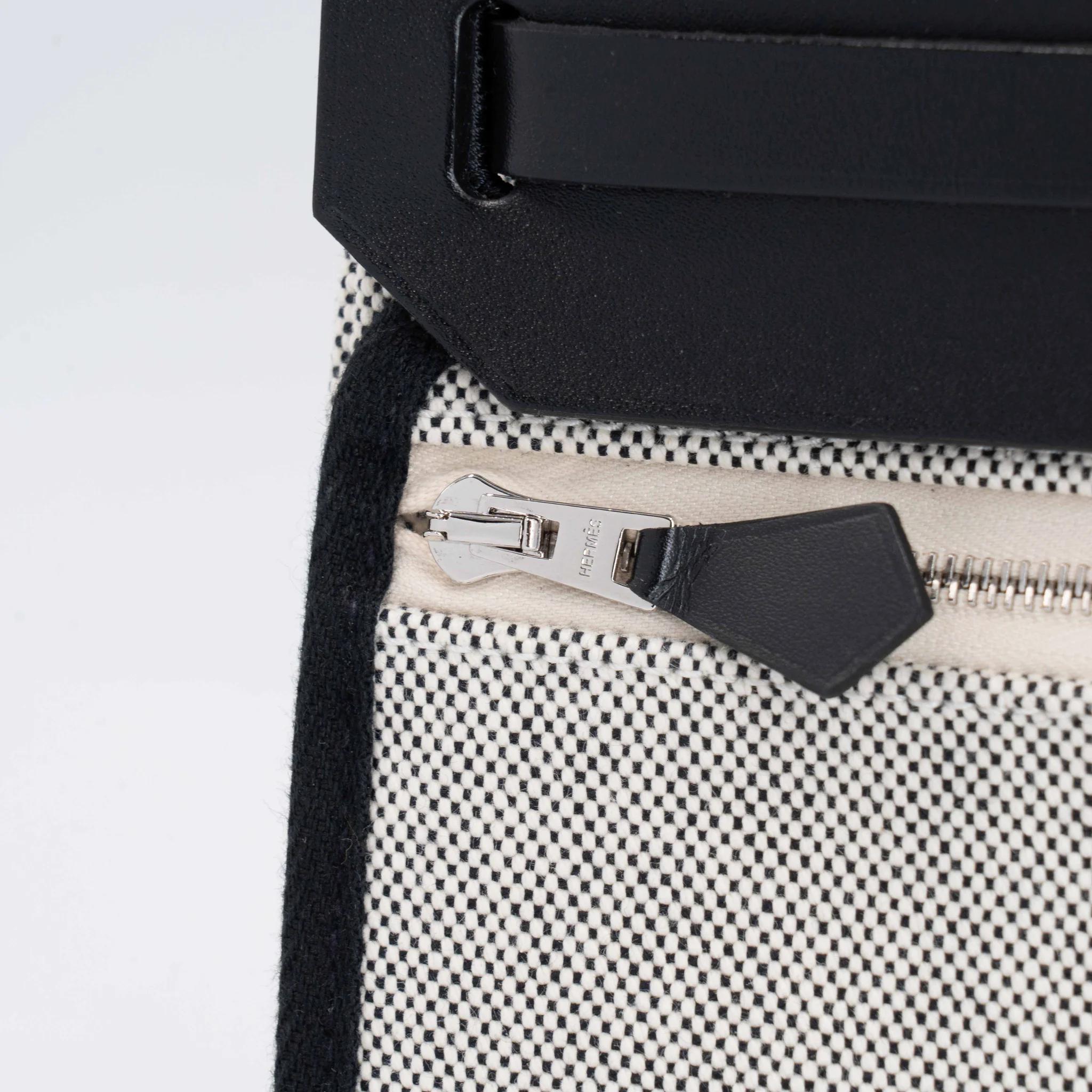 Excellent ( Rank SA ) HERMÈS Herbag Zip Mini 20 Noir (89) Vache Hunter Toile H canvas Palladium hardware K (2025) - 4