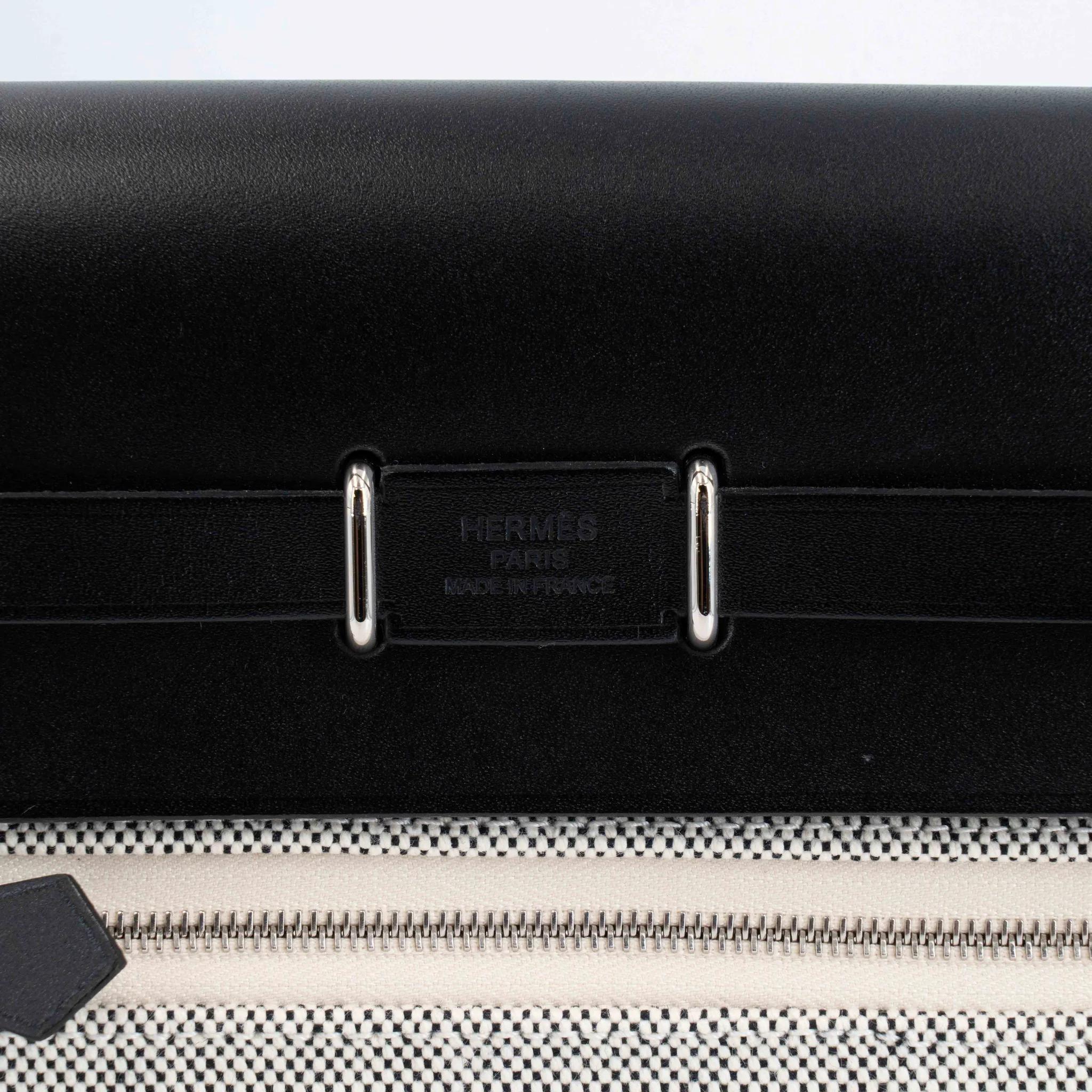 Excellent ( Rank SA ) HERMÈS Herbag Zip Mini 20 Noir (89) Vache Hunter Toile H canvas Palladium hardware K (2025) - 3