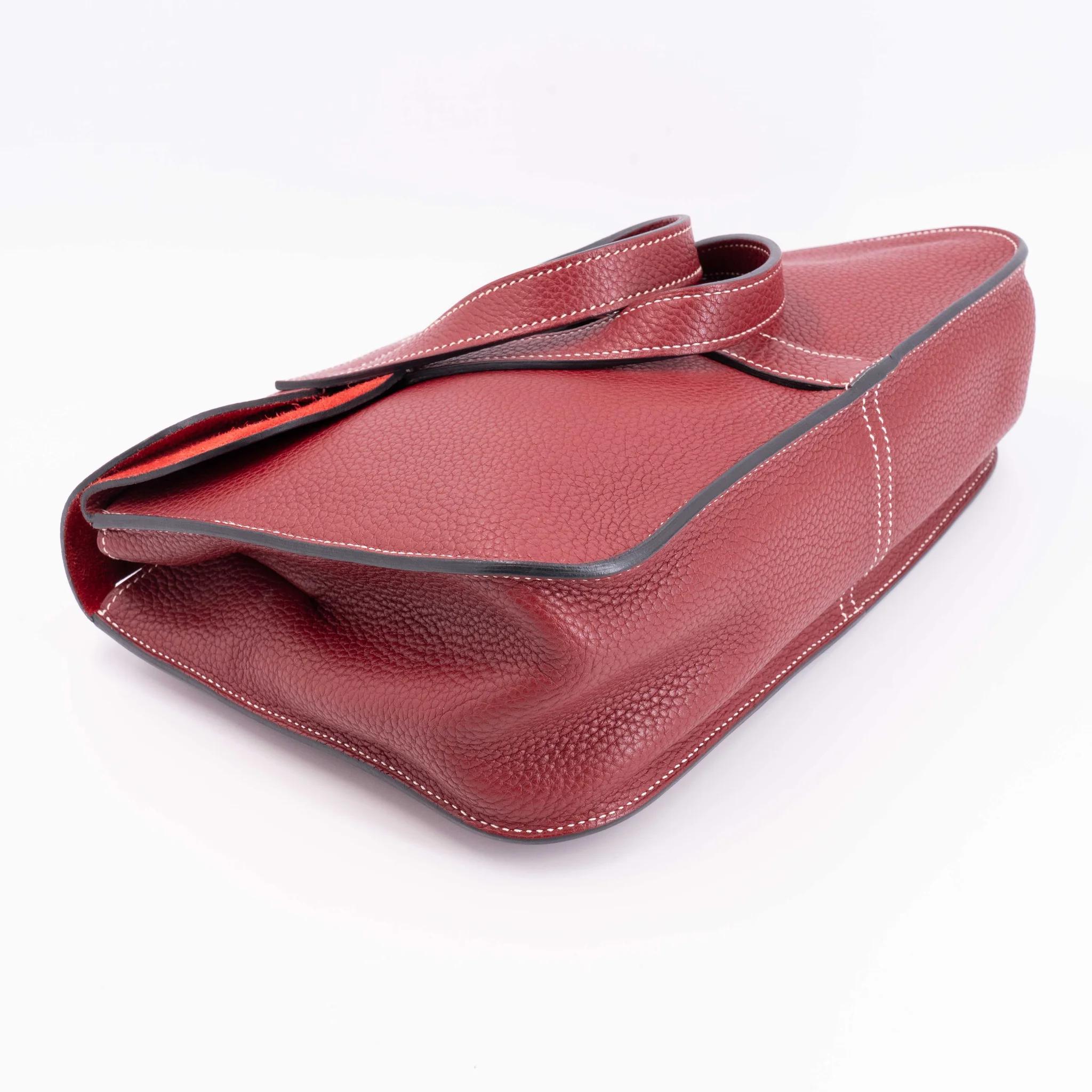 A美品 HERMÈS 爱马仕 Halzan 31 55 爱马仕红 Rouge H Clemence小牛皮 银扣 T刻 2015年 - 10