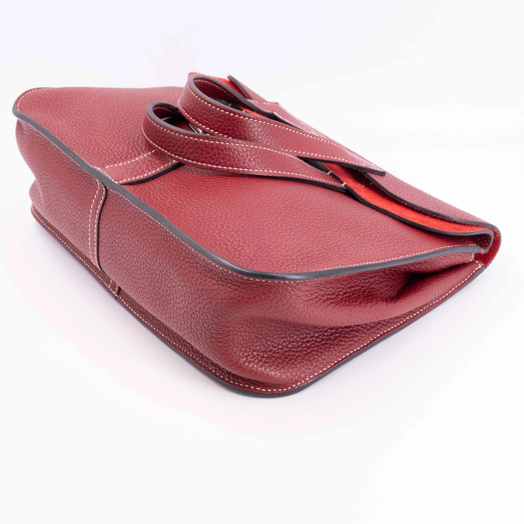 A美品 HERMÈS 爱马仕 Halzan 31 55 爱马仕红 Rouge H Clemence小牛皮 银扣 T刻 2015年 - 11