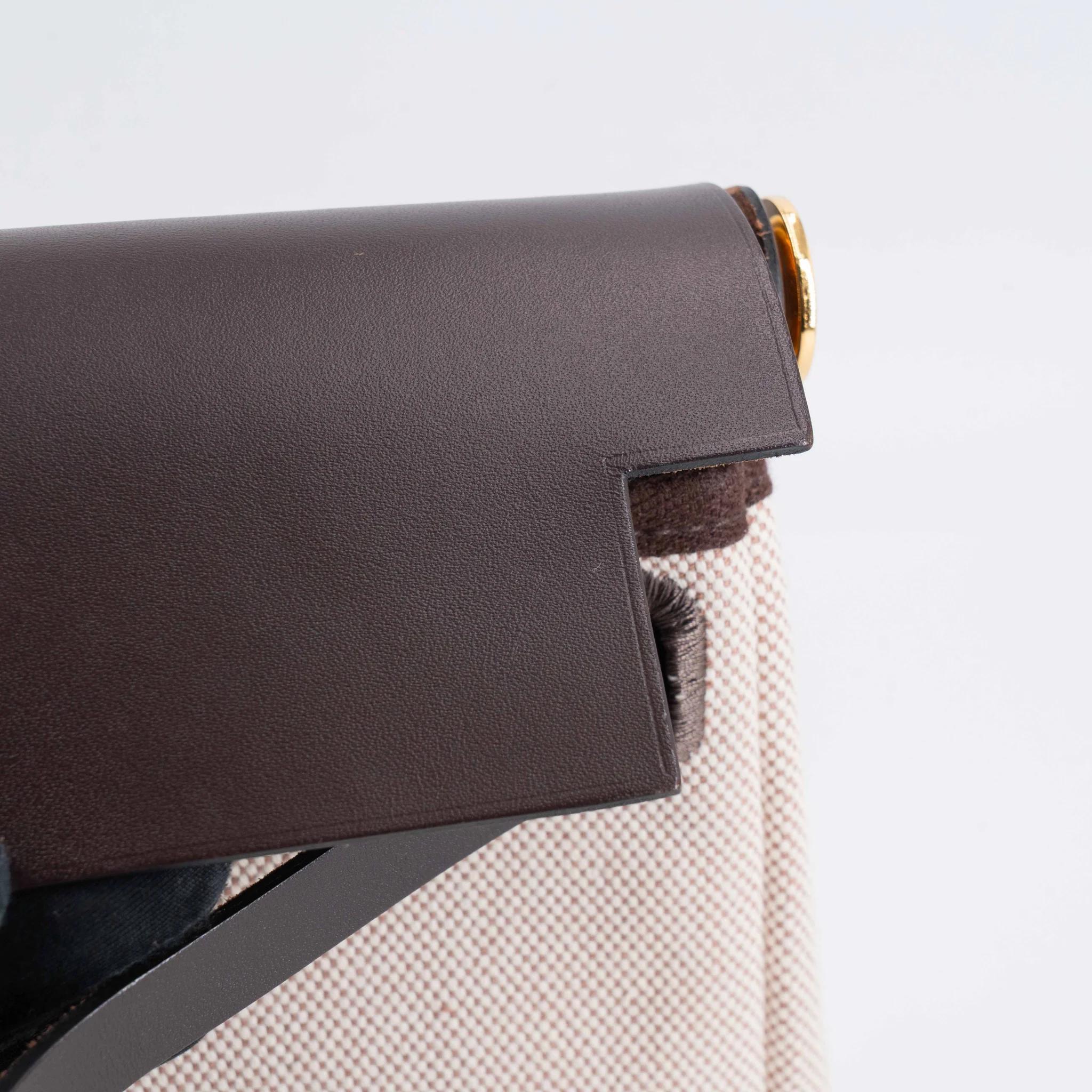 Very Good ( Rank A) HERMÈS Herbag Zip Mini 20 Ebene (46) Vache Hunter Toile H canvas Gold hardware W (2024) - 21