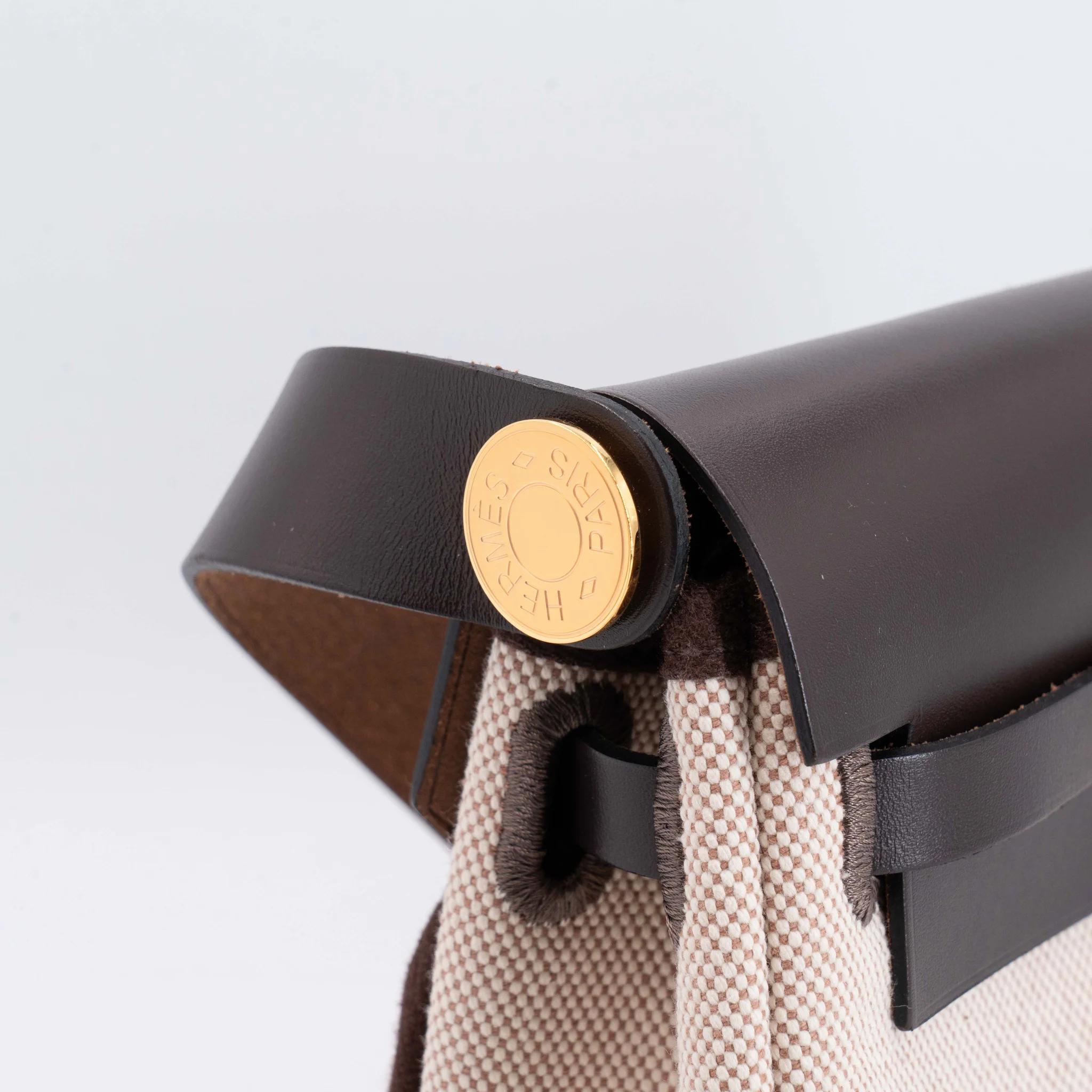 Very Good ( Rank A) HERMÈS Herbag Zip Mini 20 Ebene (46) Vache Hunter Toile H canvas Gold hardware W (2024) - 7